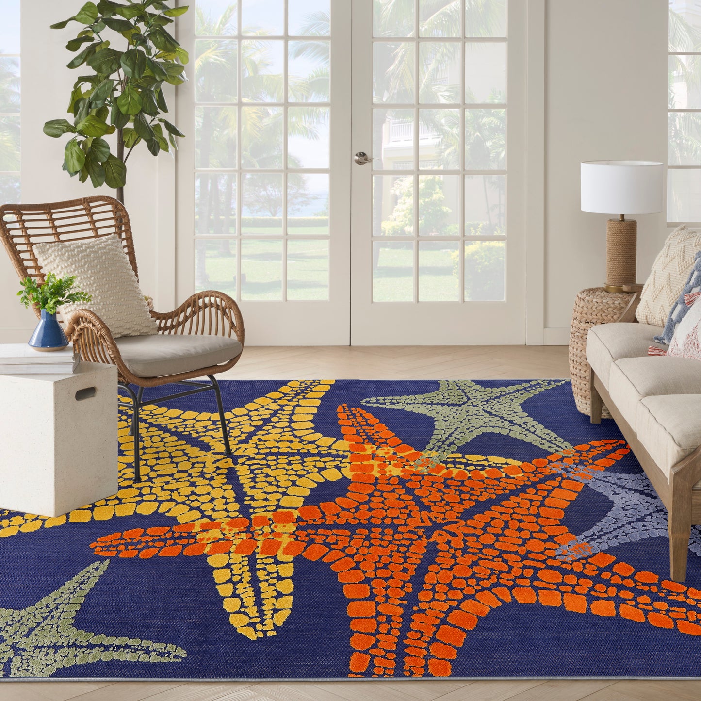 Nourison Aloha 7'10" x 10'6" Blue Multicolor Outdoor Rug