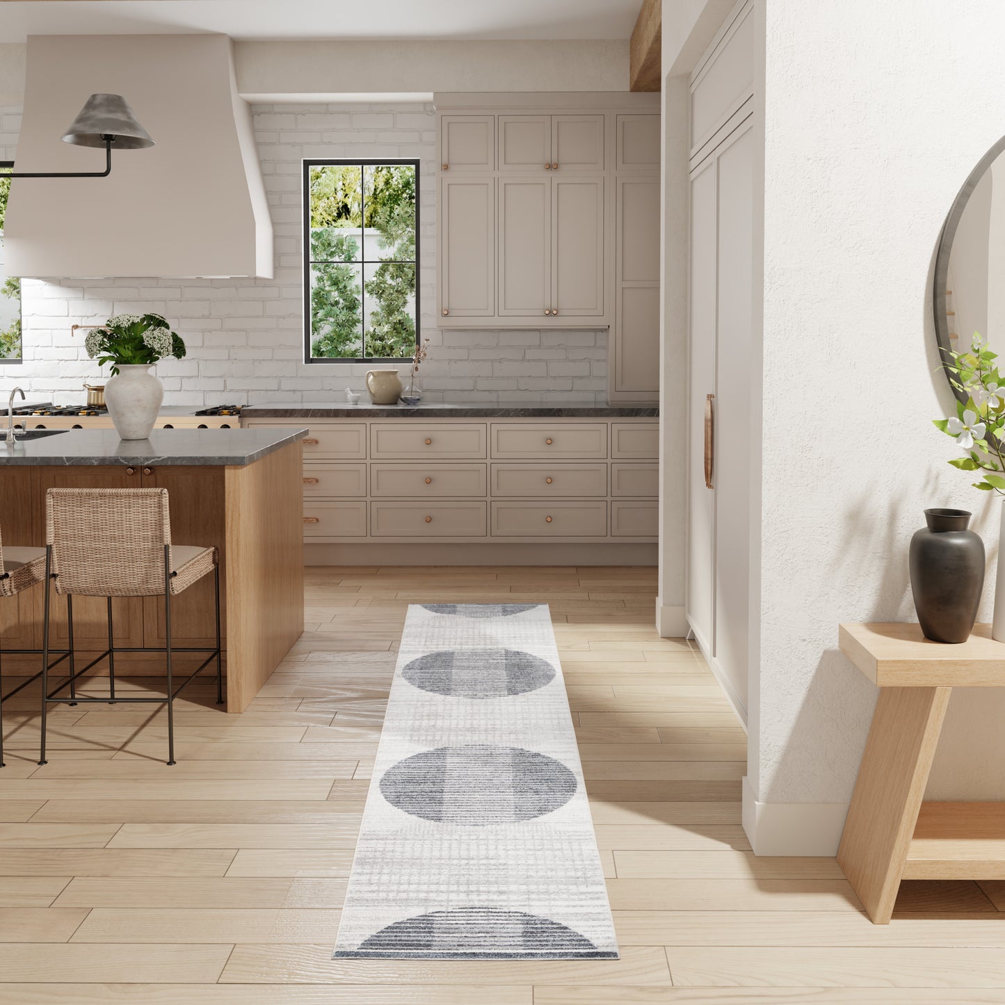 Nourison Astra Machine Washable 2' x 6' Ivory Blue Mid-Century Modern Indoor Rug