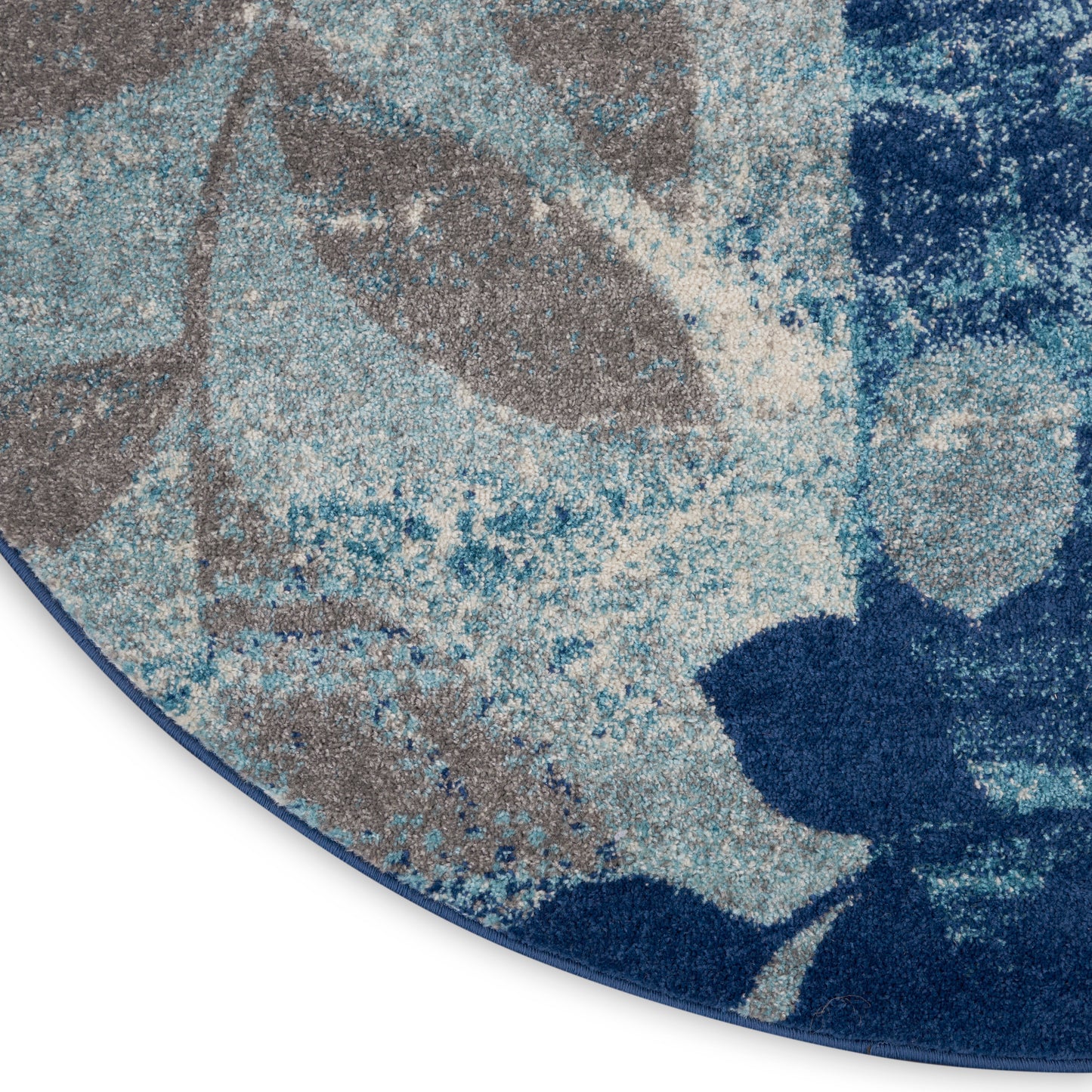 Nourison Tranquil 5'3" x Round Navy/Light Blue Farmhouse Indoor Rug