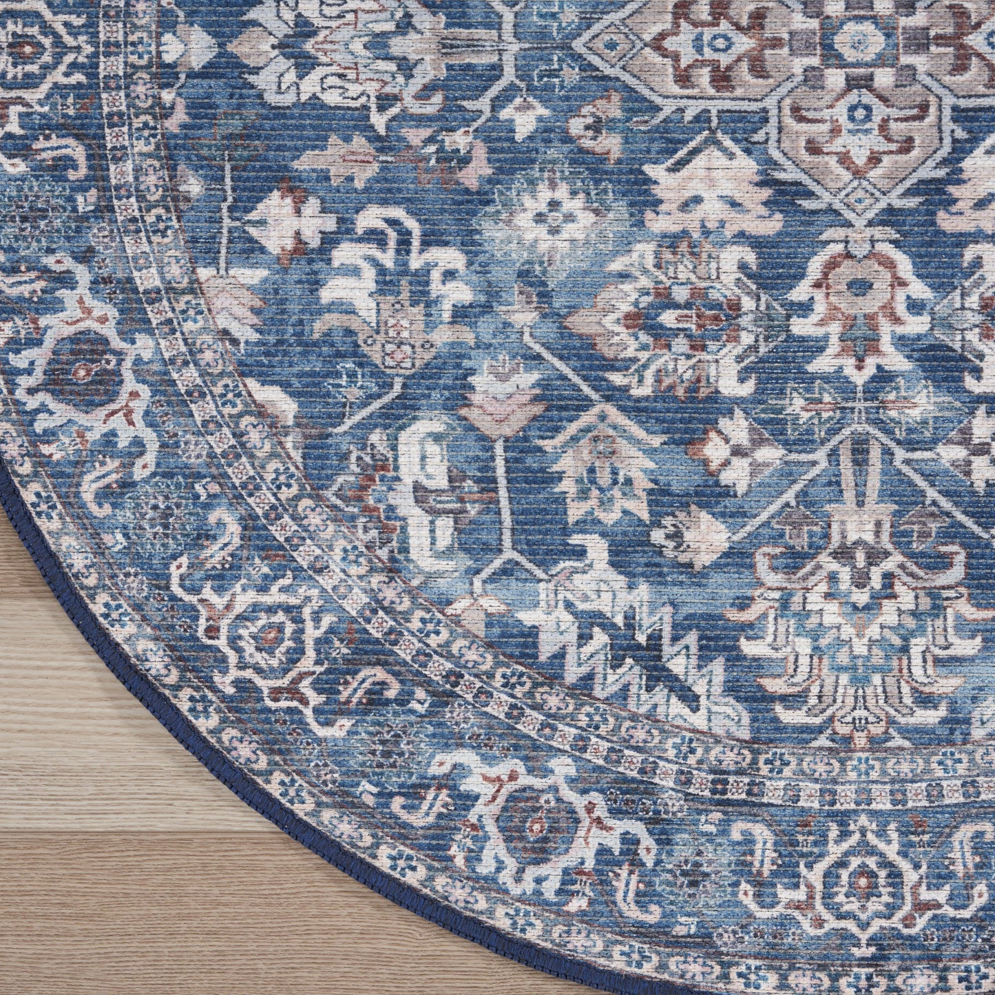 Nicole Curtis Machine Washable Series 1 5'3" x Round Navy Ivory Vintage Indoor Rug