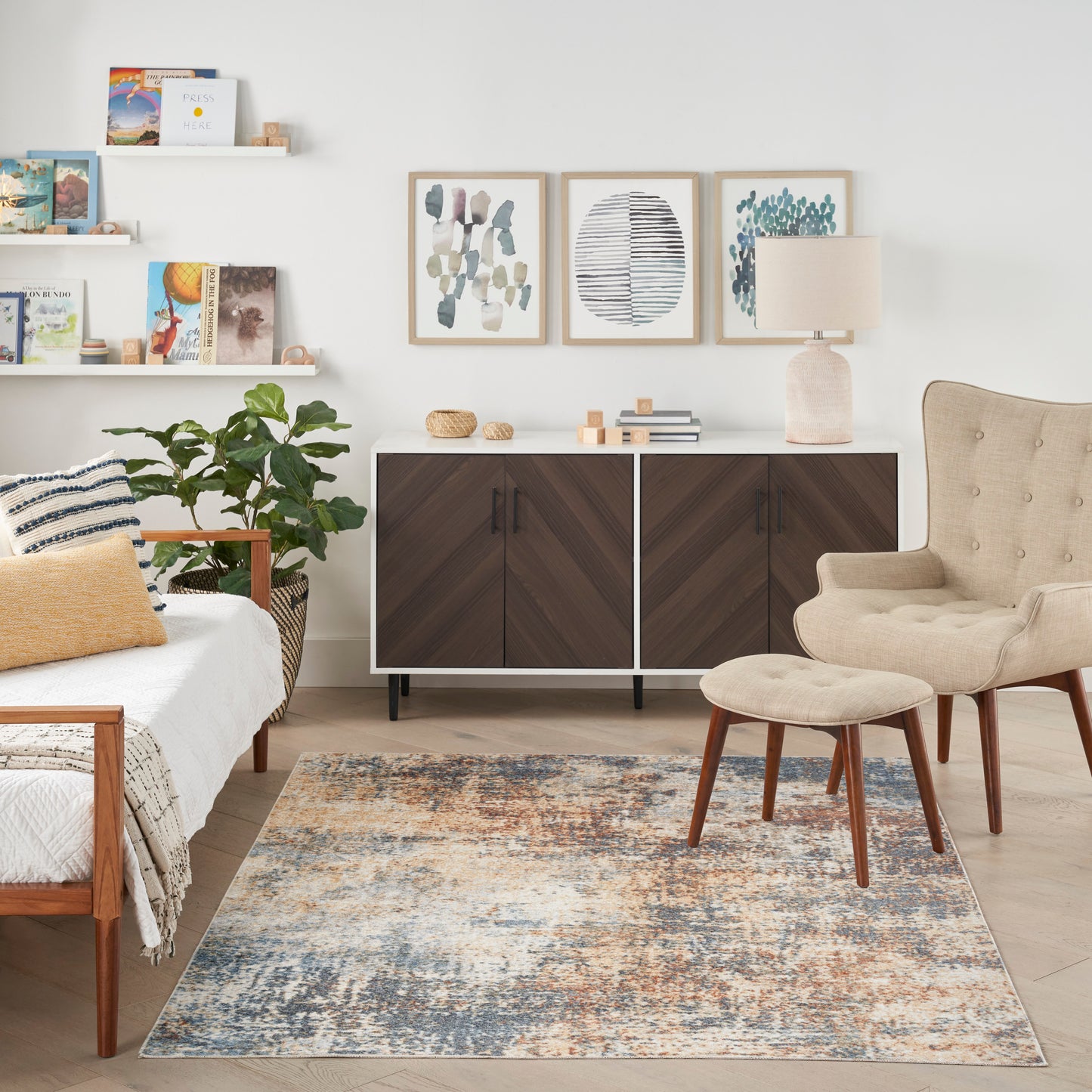 Nourison Astra Machine Washable 5'3" x 7' Multicolor Modern Indoor Rug