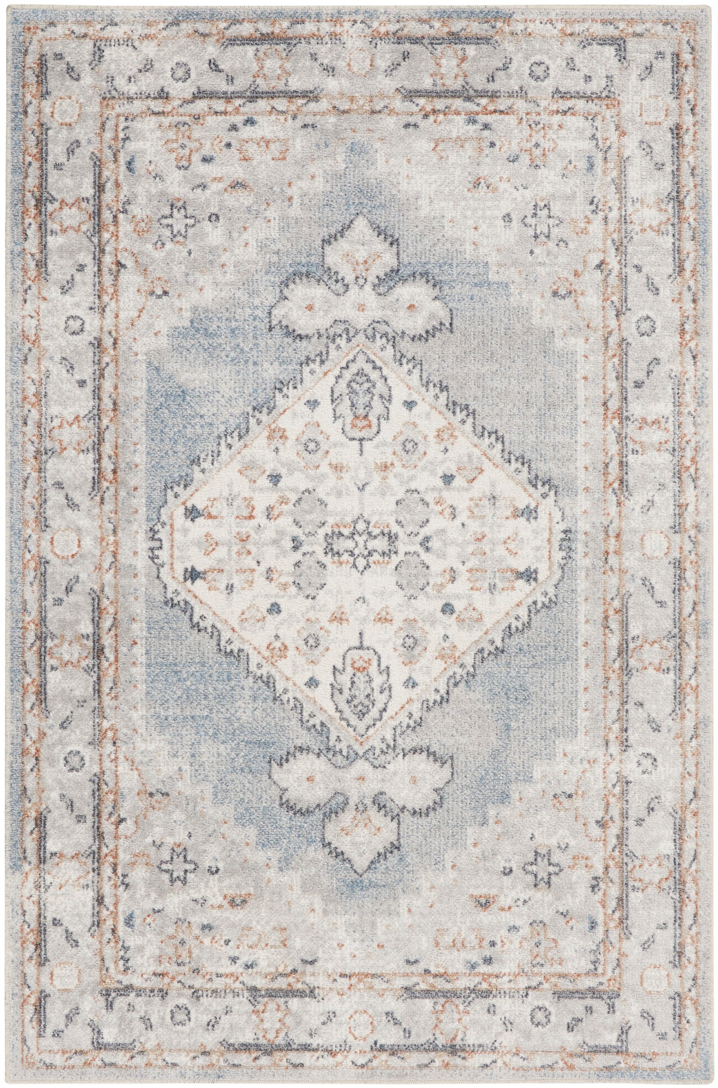 Nourison Astra Machine Washable 2'2" x 4' Light Blue Vintage Indoor Rug