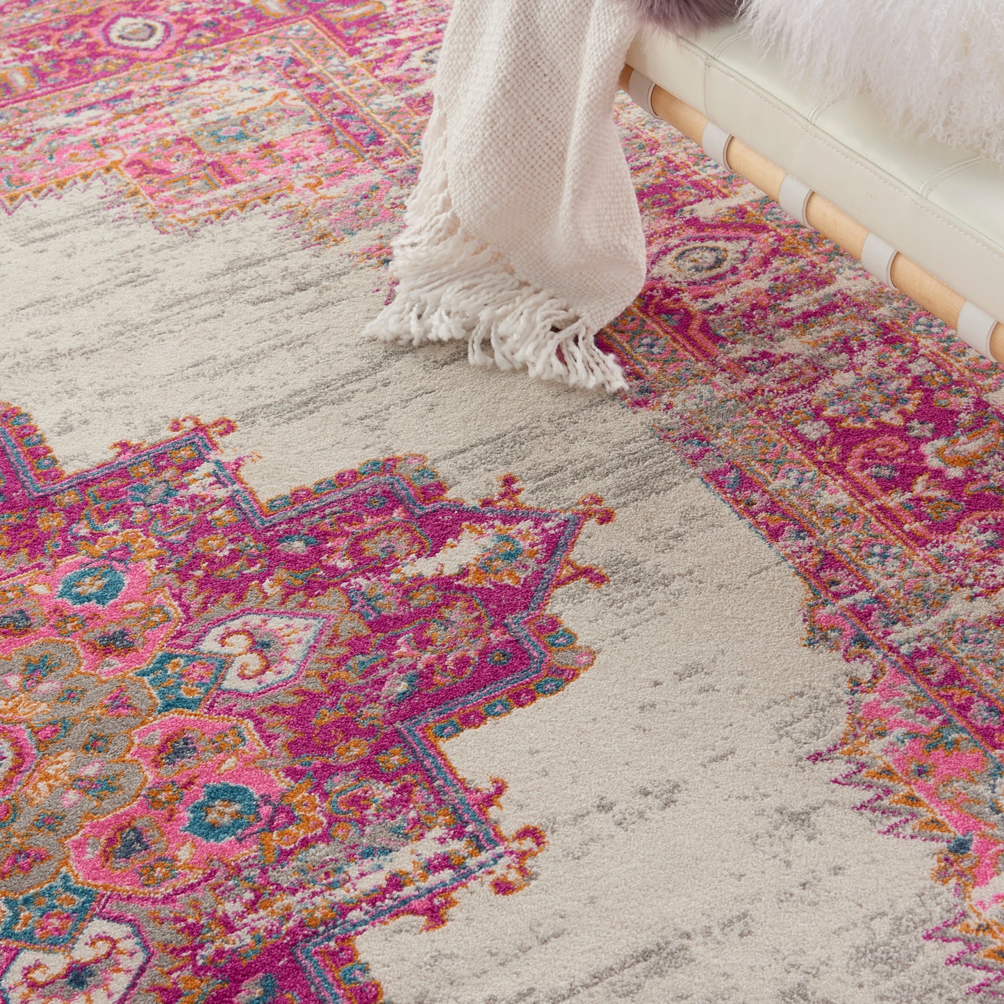 Nourison Passion 9' x 12' Ivory/Fuchsia Bohemian Indoor Rug