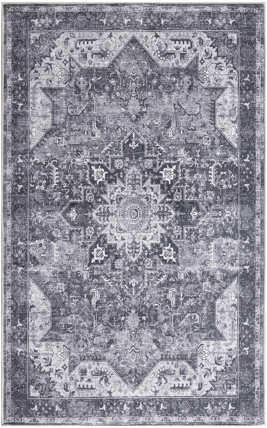Nourison Nourison Washables 3' x 5' Charcoal Grey Vintage Indoor Rug