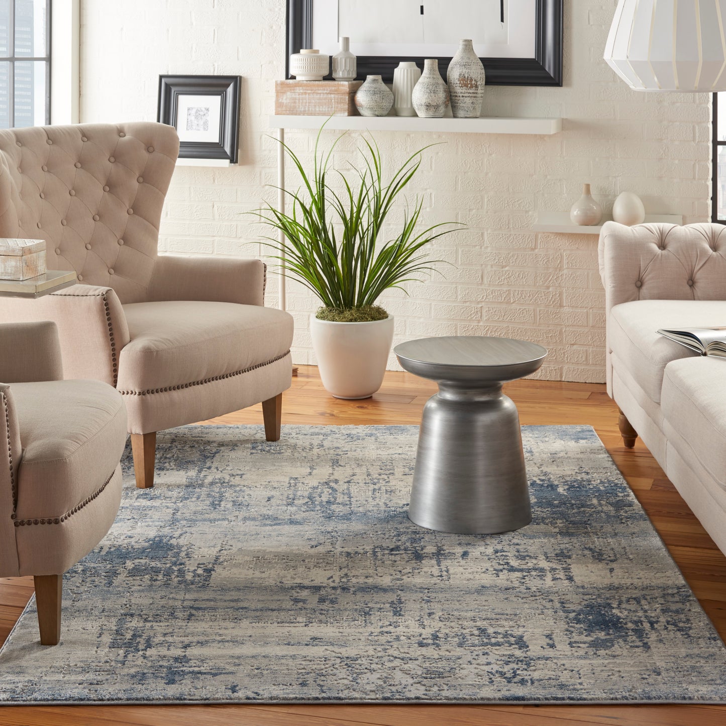 Nourison Rustic Textures 3'11" x 5'11" Ivory Blue Modern Indoor Rug