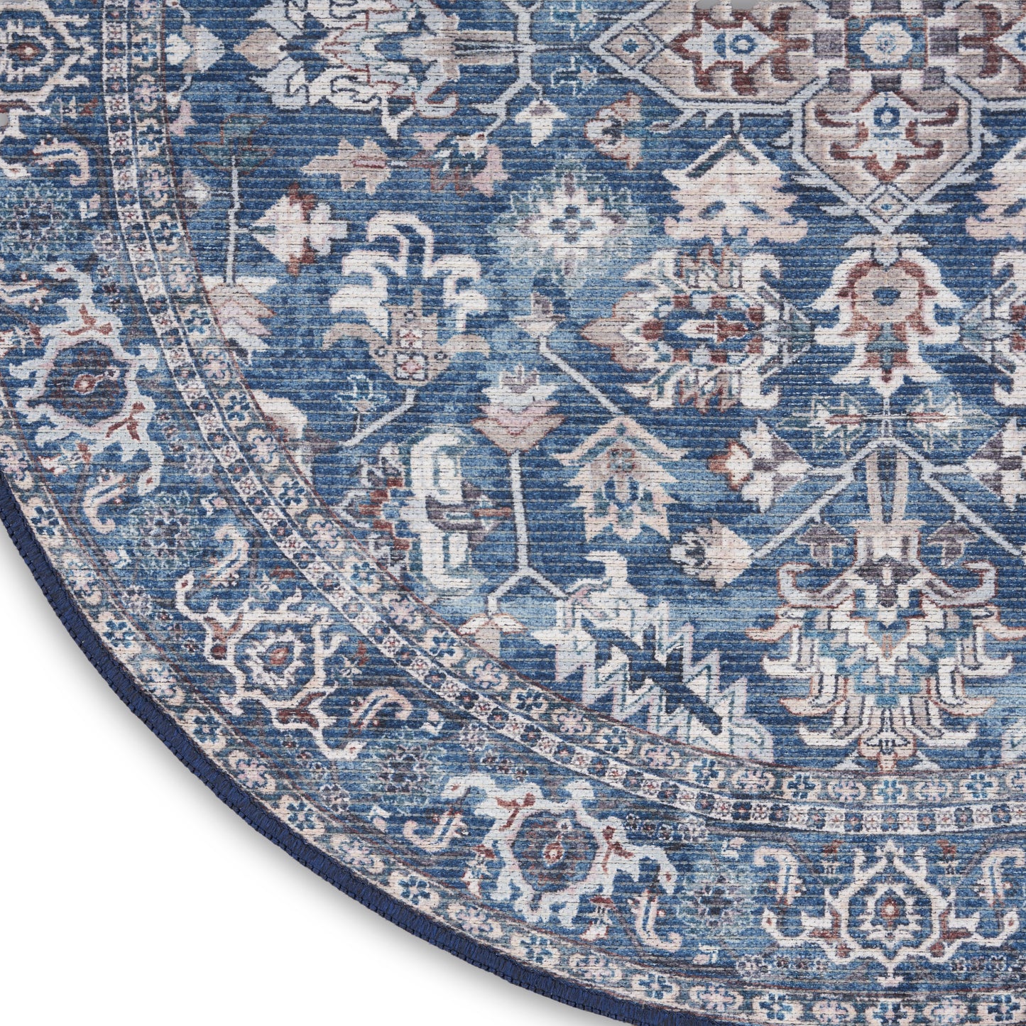 Nicole Curtis Machine Washable Series 1 4' x Round Navy Ivory Vintage Indoor Rug