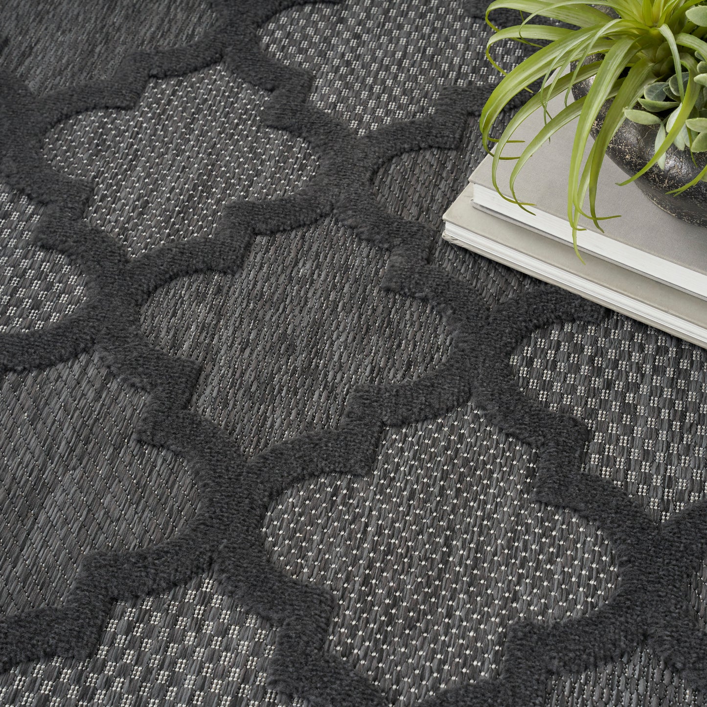 Nourison Easy Care 5' x Round Charcoal Black Modern Rug