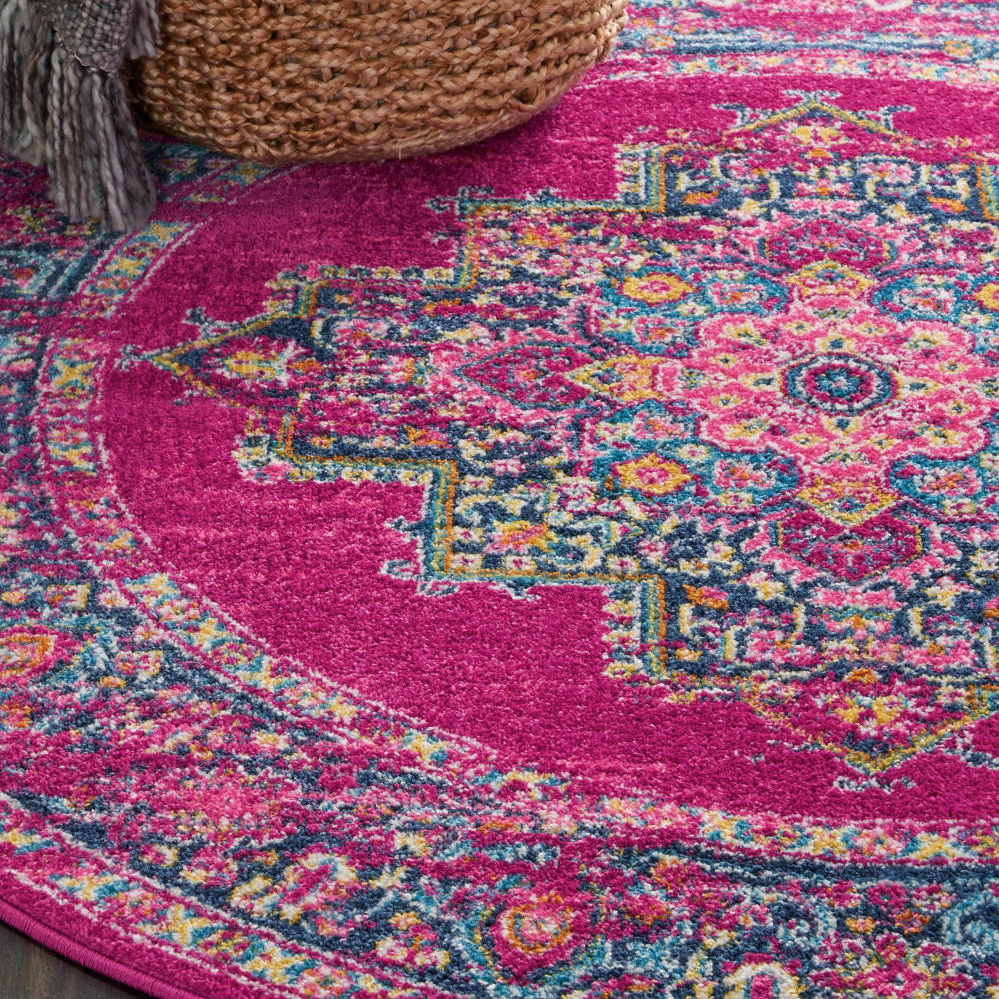 Nourison Passion 4' x Round Fuchsia Bohemian Indoor Rug