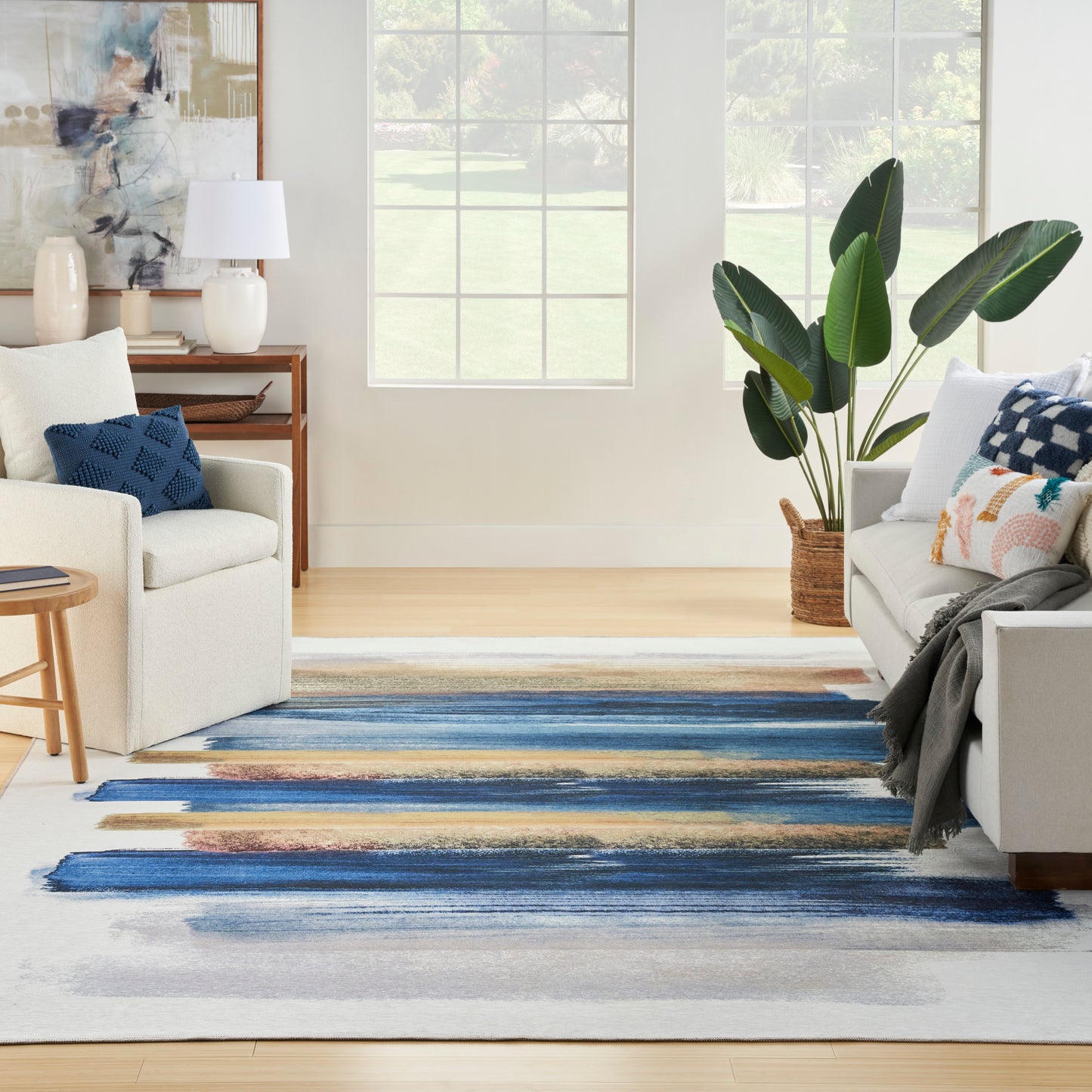 Nourison Nourison Washables 4' x 6' Blue Multicolor Modern Indoor Rug