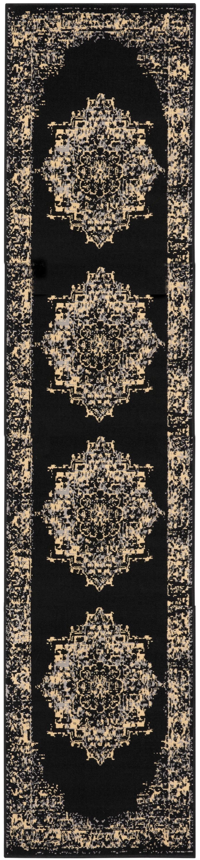 Nourison Grafix 2'3" x 12' Black Vintage Indoor Rug