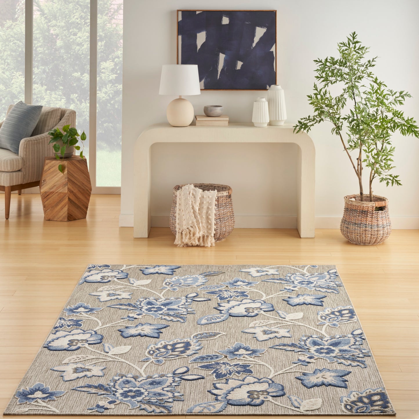 Nourison Aloha 3'6" x 5'6" Blue Grey Contemporary Rug