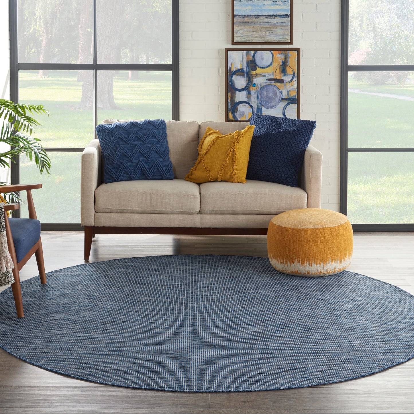 Nourison Positano 8' x Round Navy Blue Modern Rug