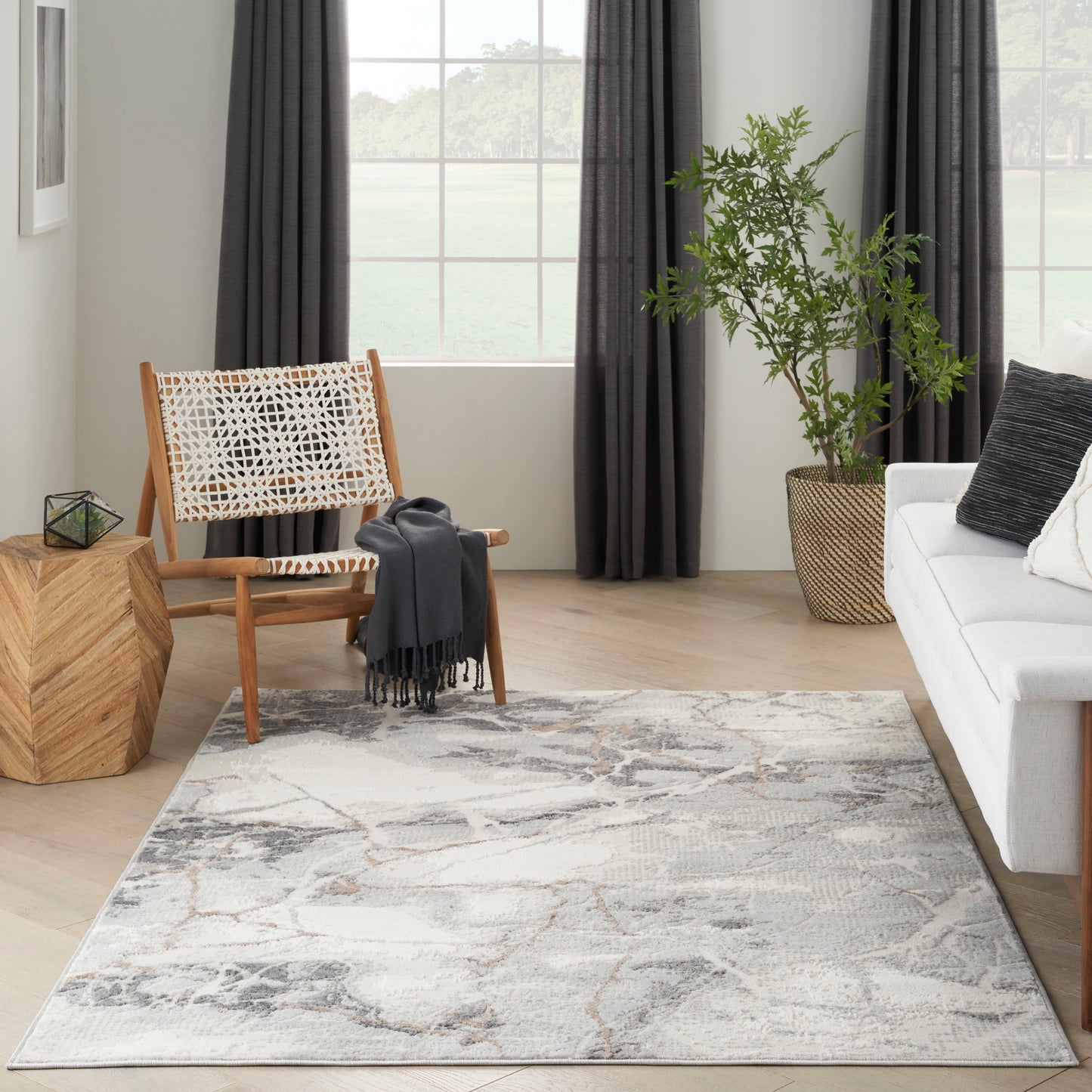 Nourison Elation 4' x 6' Ivory Grey Modern Indoor Rug