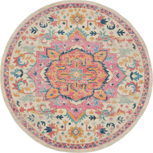 Nourison Passion 8' x Round Ivory Pink Bohemian Indoor Rug