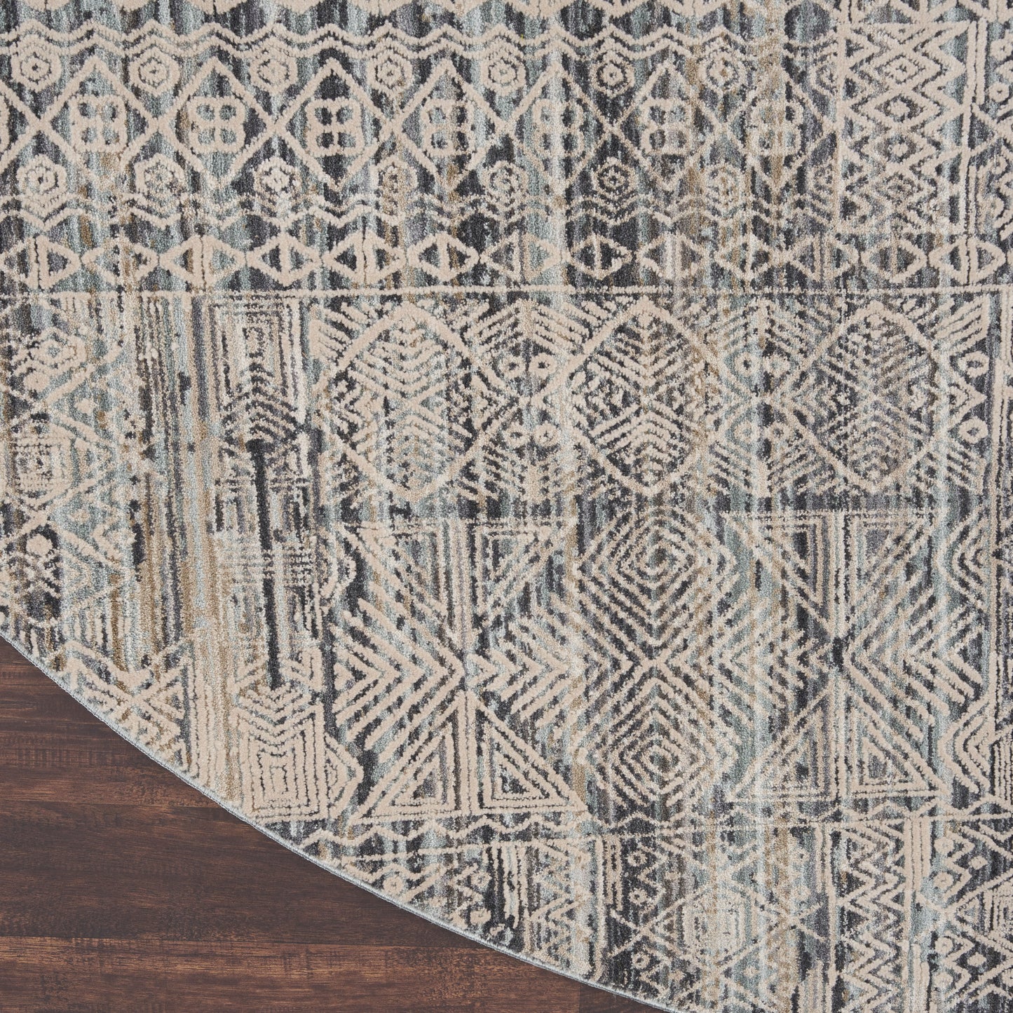 Nourison Lynx 7’10” x Round Ivory Blue Vintage Indoor Rug