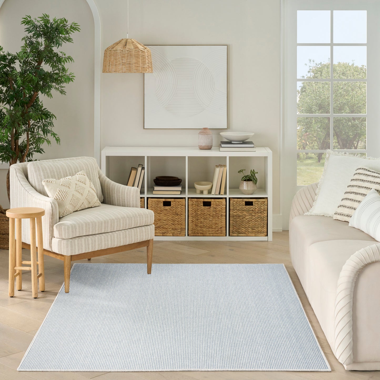 Nourison Natural Texture 3'11" x 5'11" Ivory Blue Farmhouse Indoor Rug