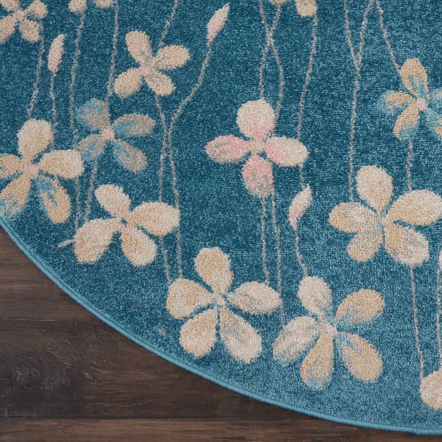 Nourison Tranquil 5'3" x Round Turquoise Contemporary Indoor Rug