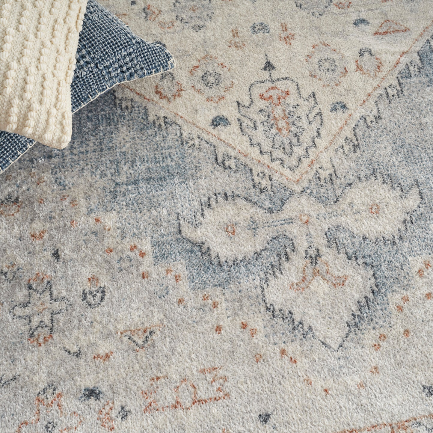 Nourison Astra Machine Washable 6'7" x 9' Light Blue Vintage Indoor Rug