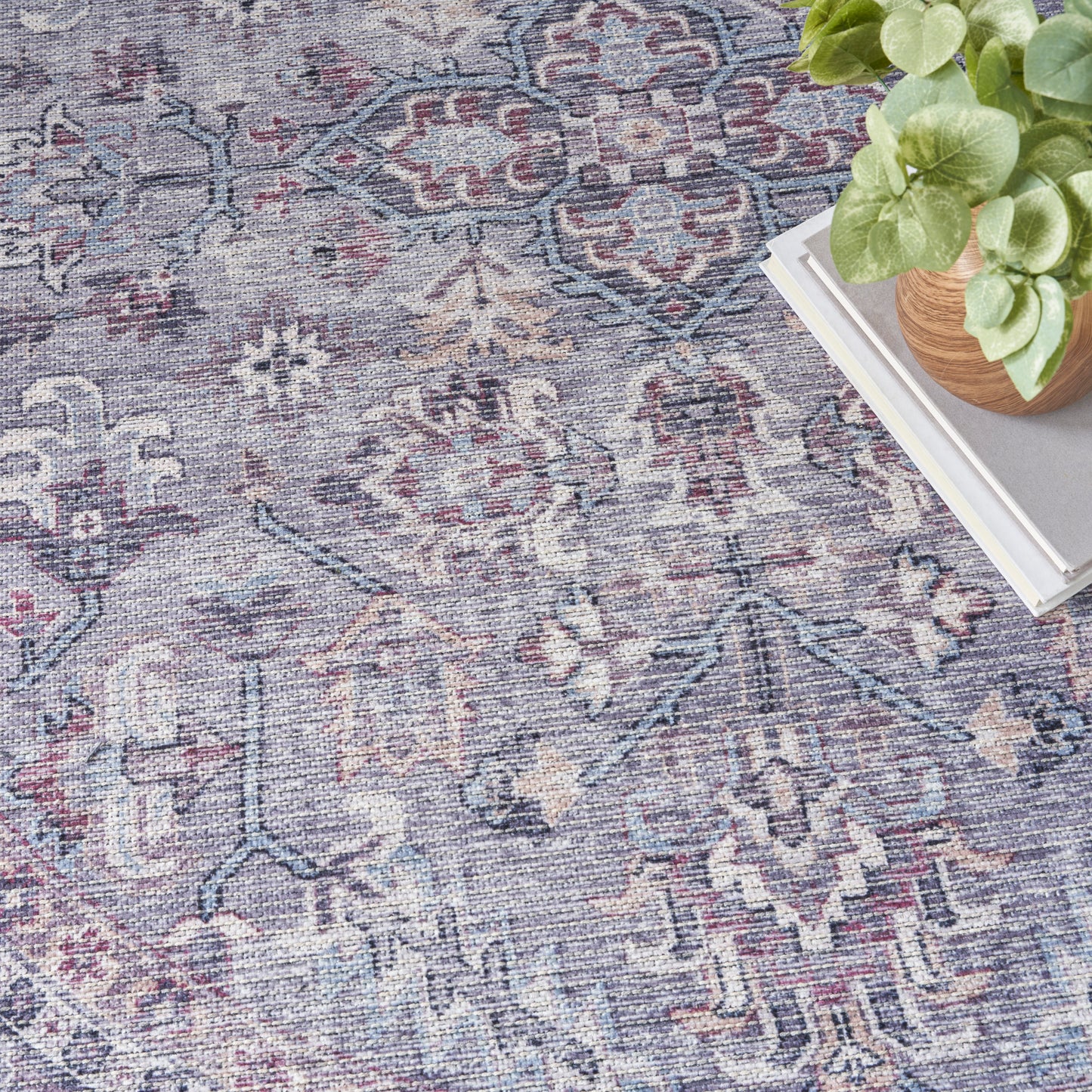 Nicole Curtis Machine Washable Series 1 7'10" x Round Grey Vintage Indoor Rug