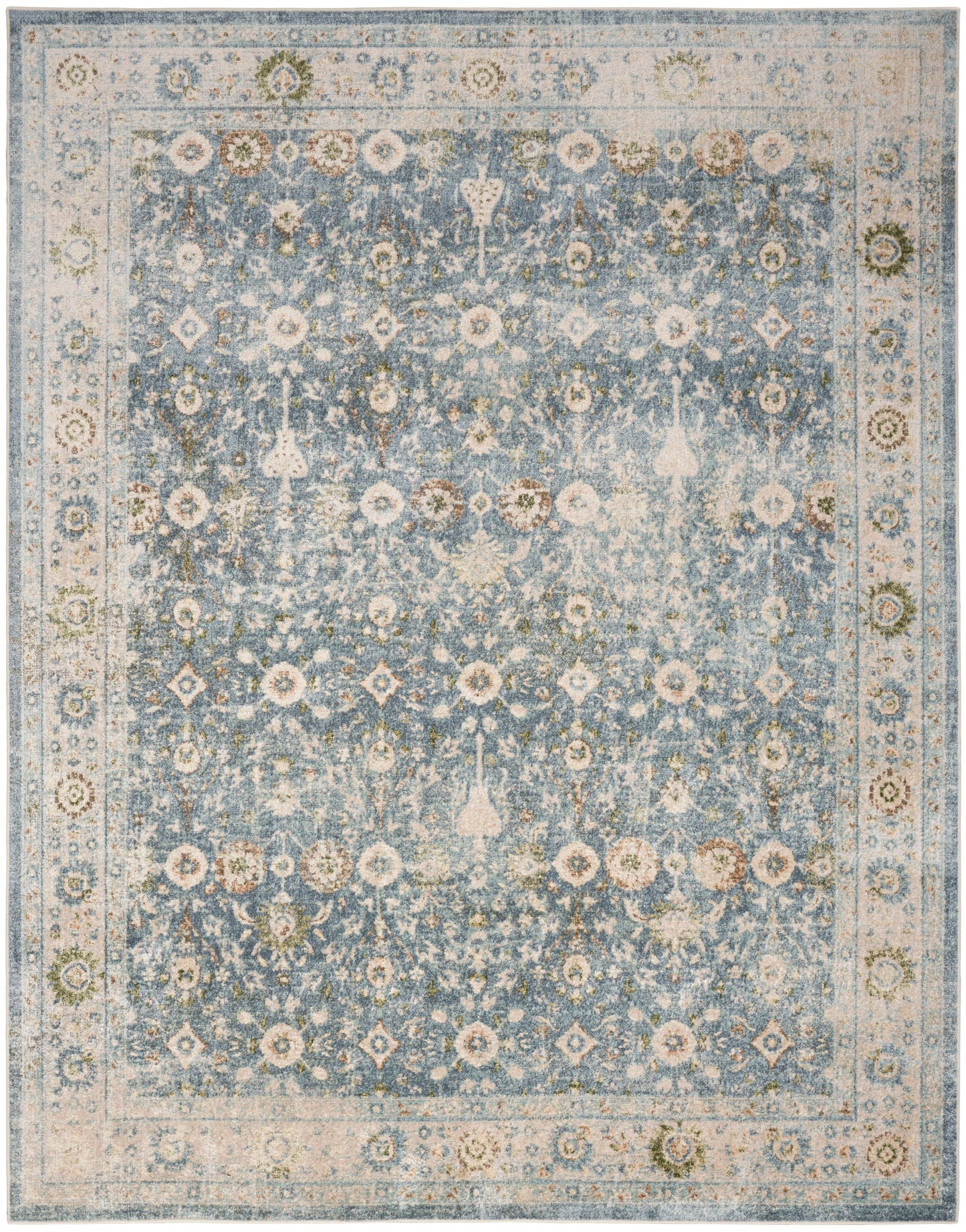 Nourison Astra Machine Washable 6'7" x 9' Teal Beige Vintage Indoor Rug