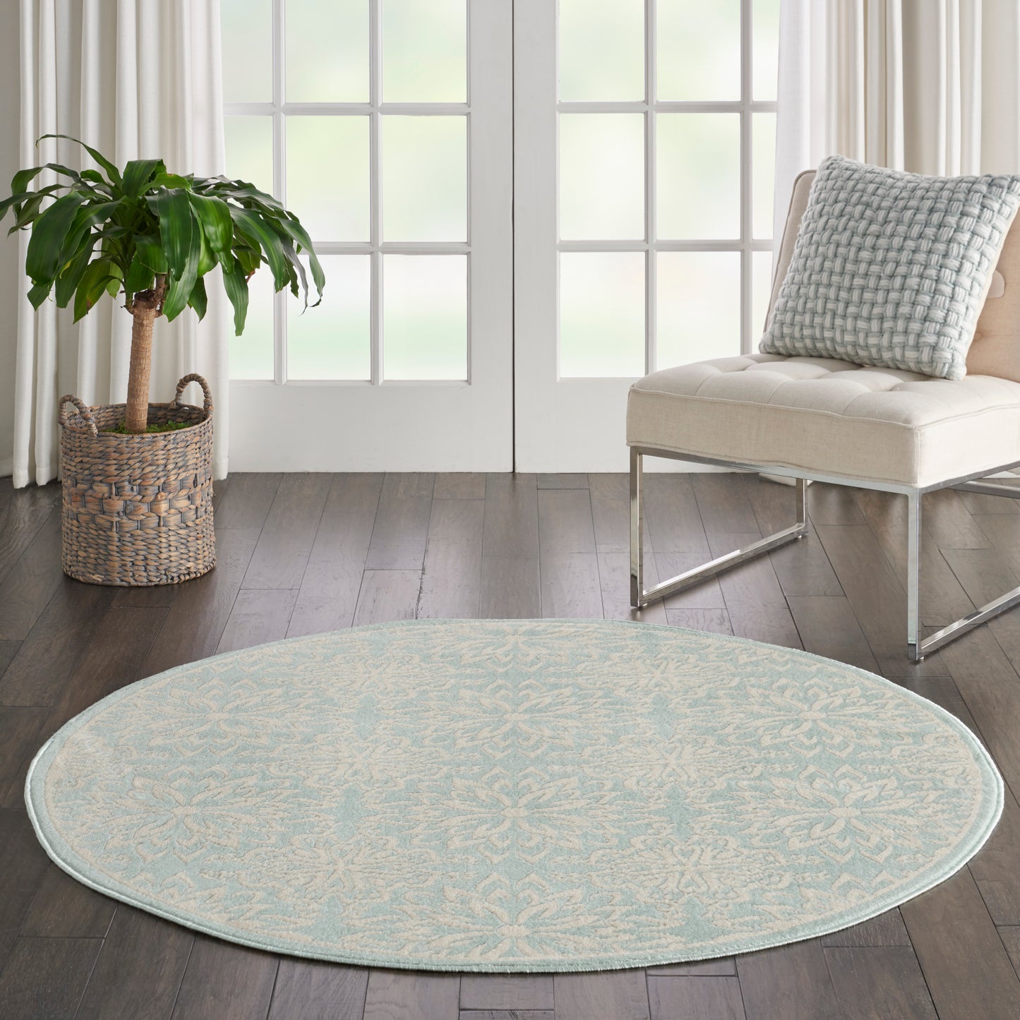 Nourison Jubilant 5'3" x Round Ivory Green Farmhouse Indoor Rug