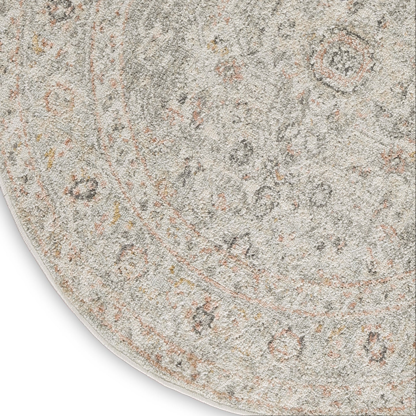 Nourison Oushak Home 4' x Round Light Grey Vintage Indoor Rug