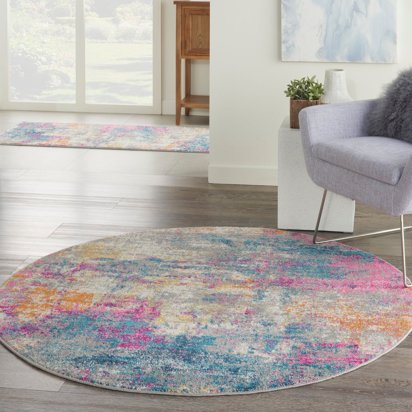Nourison Passion 4' x Round Ivory Multicolor Modern Indoor Rug