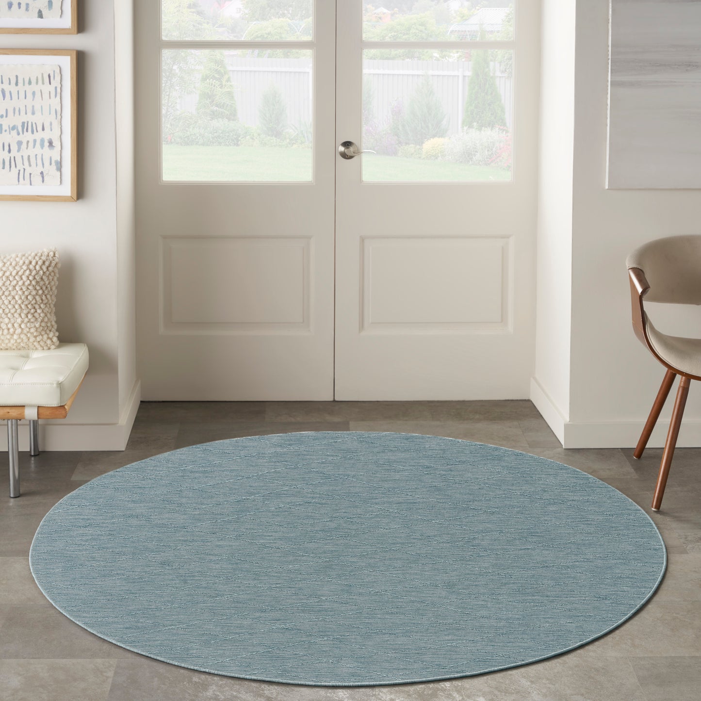 Nourison Washable Solutions 8' x Round Aqua Modern Rug