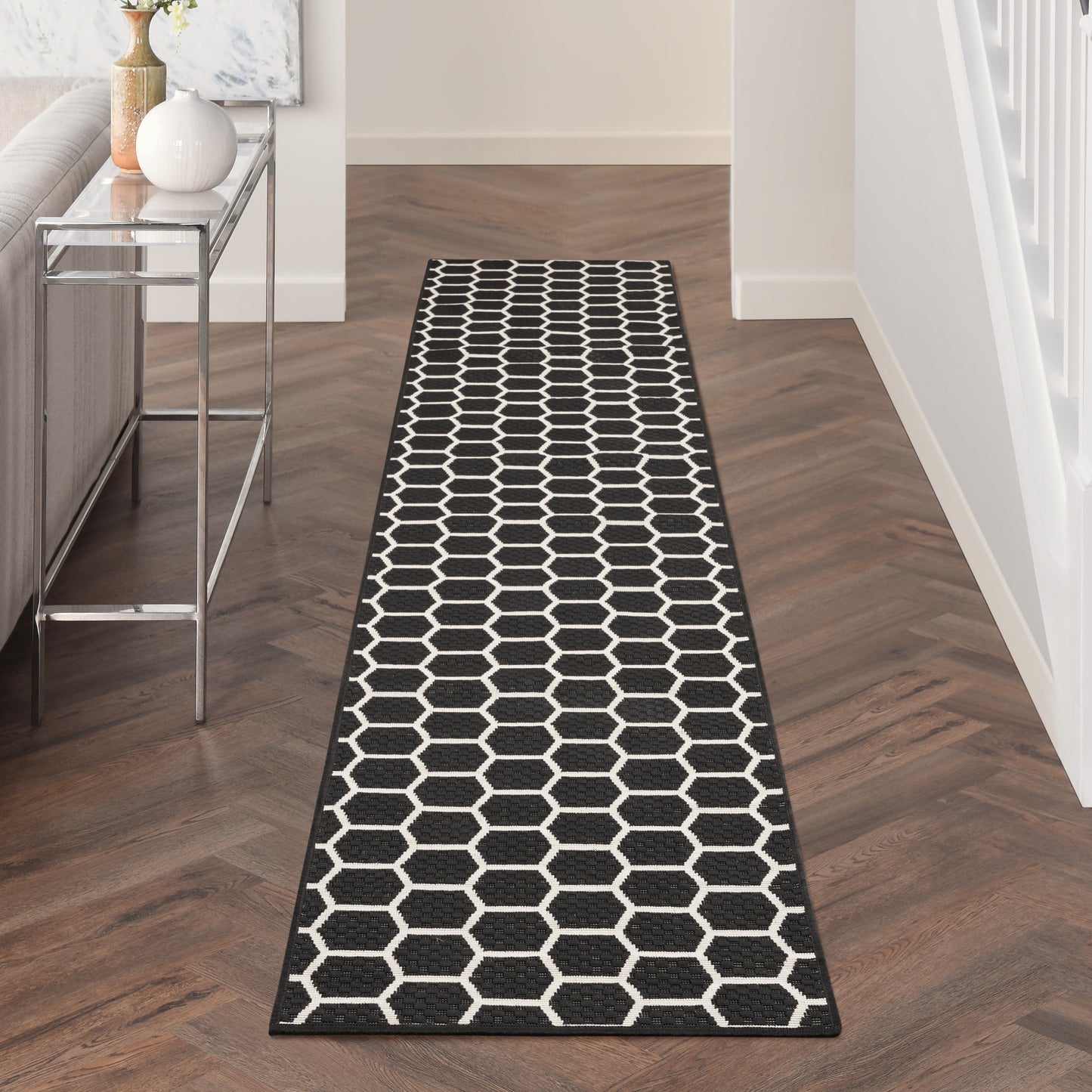 Nourison Twist Reversible 2'2" x 10' Black Modern Rug