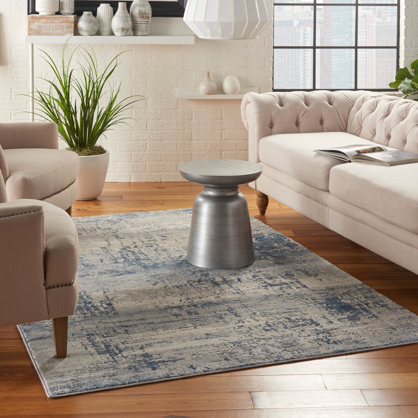 Nourison Rustic Textures 3'11" x 5'11" Ivory Blue Modern Indoor Rug