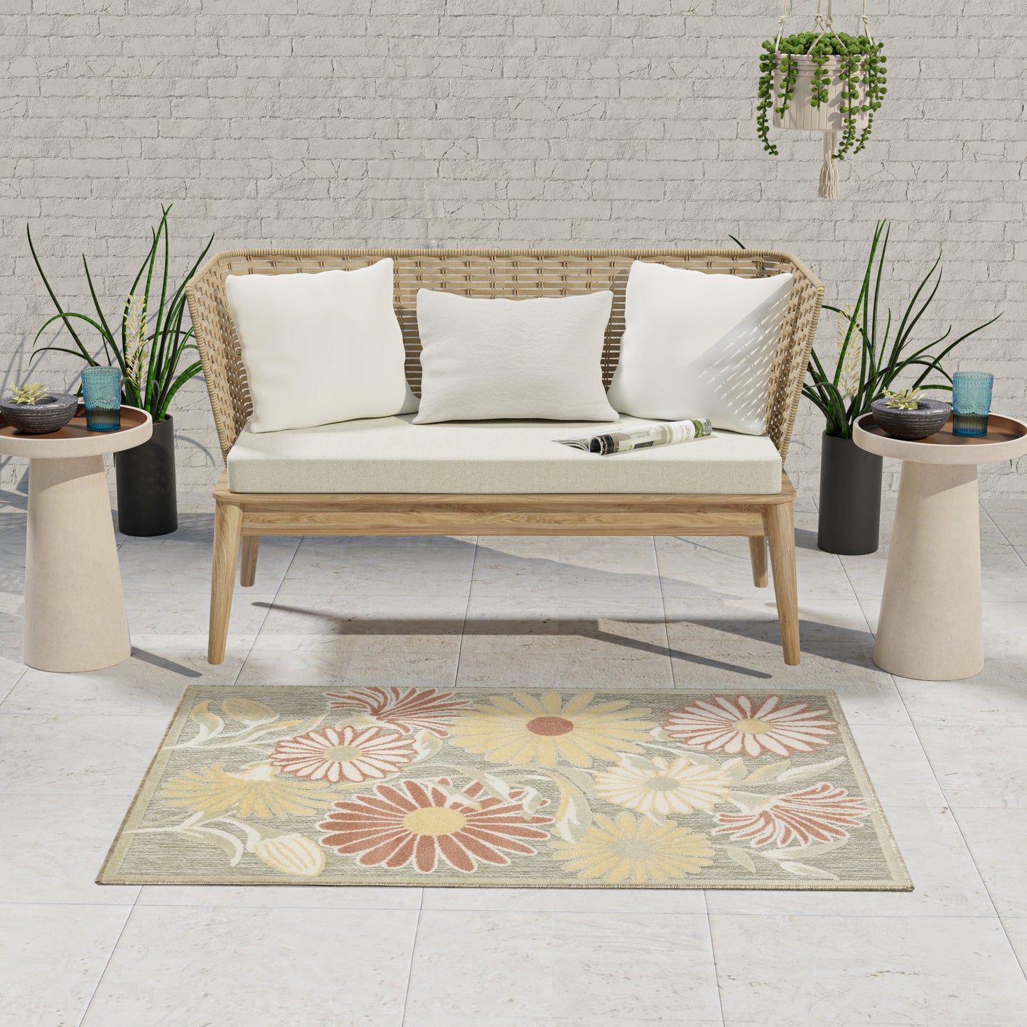 Nourison Aloha 2'8" x 4' Sage Rose Outdoor Rug