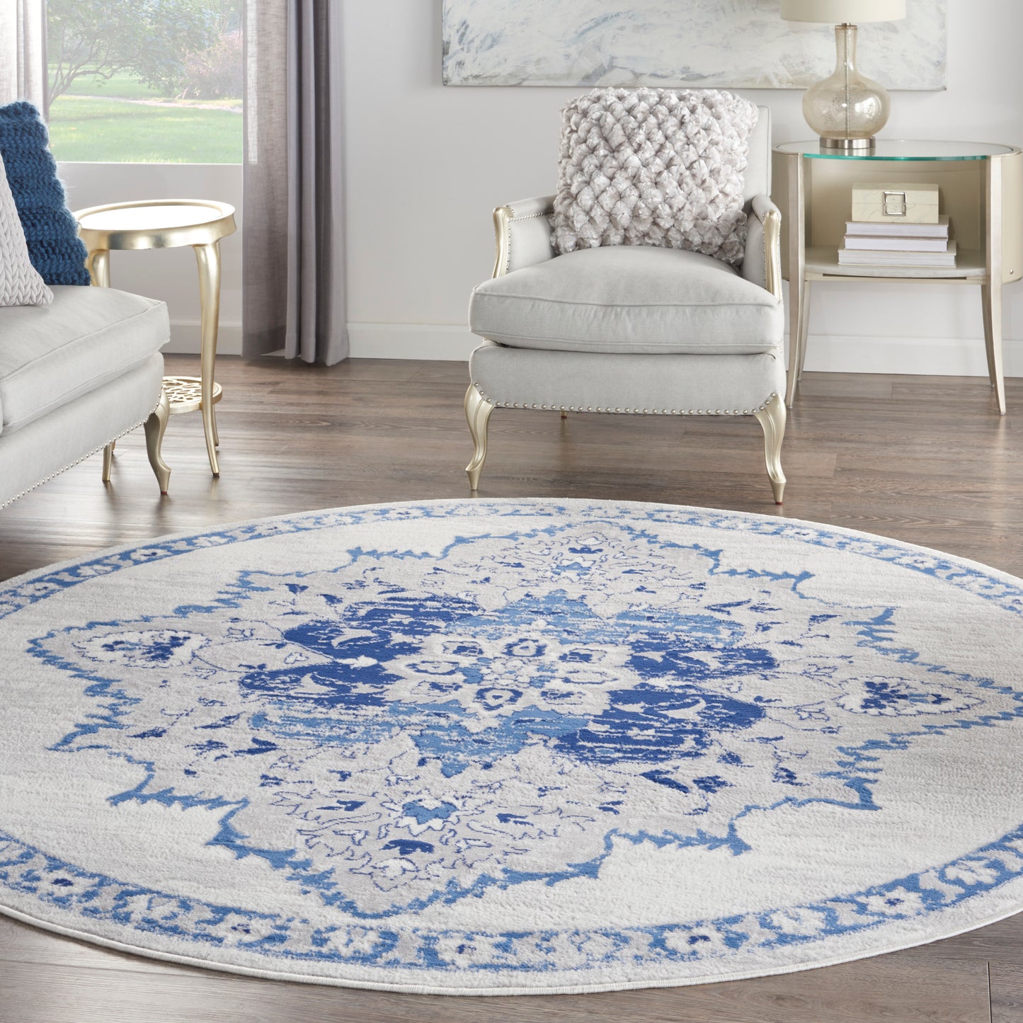 Nourison Whimsicle 8' x Round Ivory Blue Bohemian Indoor Rug