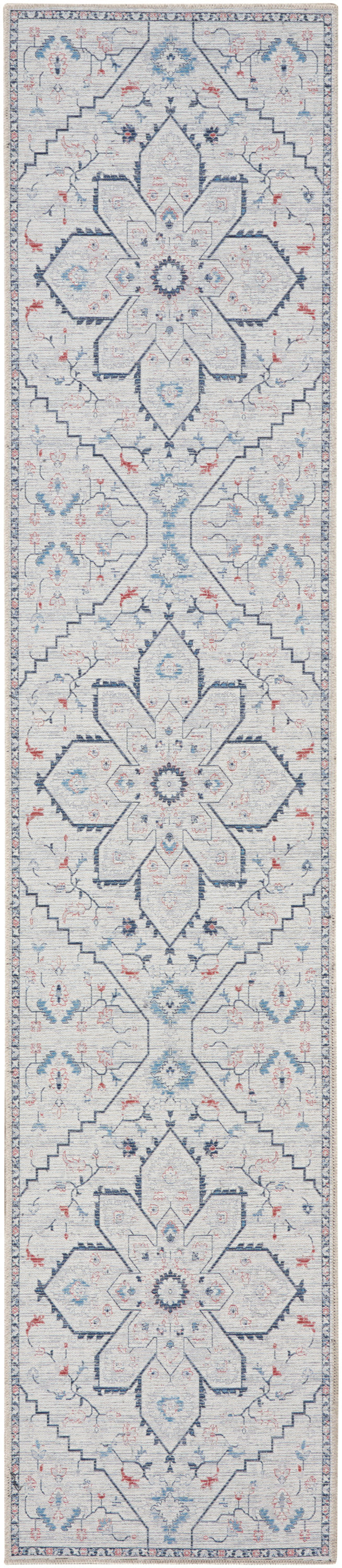 Nicole Curtis Machine Washable Series 1 2'2" x 10' Ivory Blue Farmhouse Indoor Rug