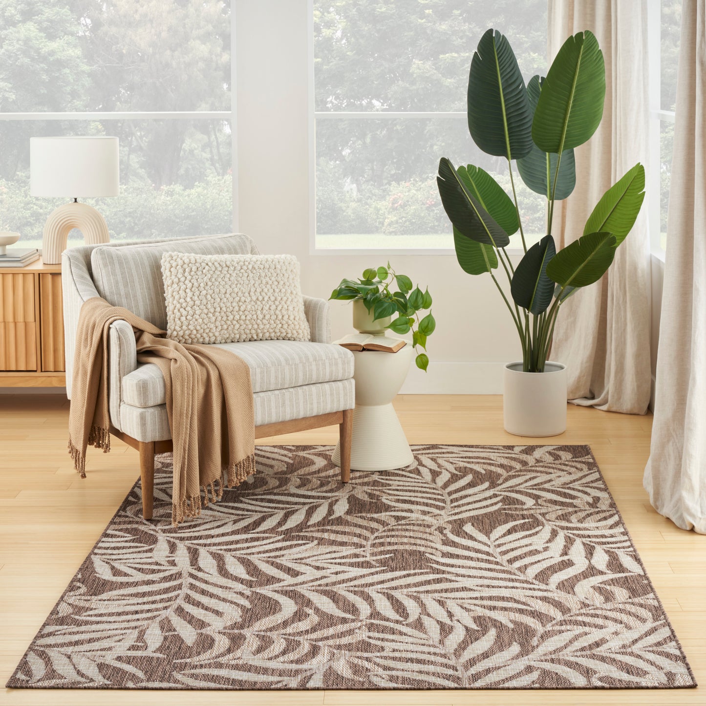 Nourison Garden Oasis 5' x 7' Mocha Tropical Rug