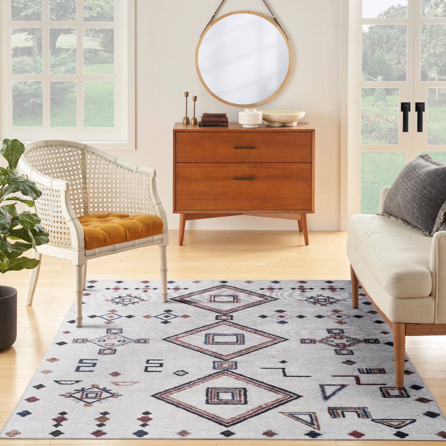 Nicole Curtis Machine Washable Series 1 5'3" x 7'3" Ivory/Multi Bohemian Indoor Rug