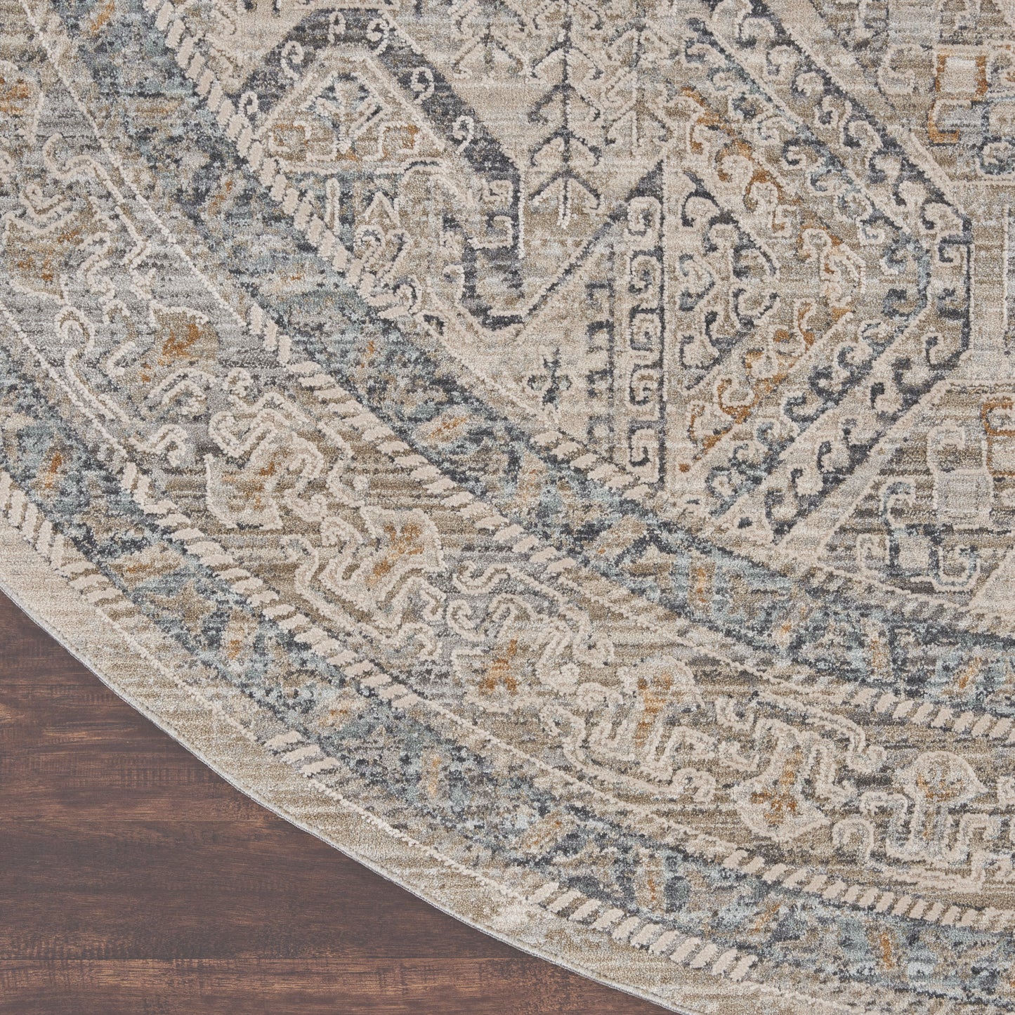 Nourison Lynx 7’10” x Round Ivory/Grey/Blue Vintage Indoor Rug