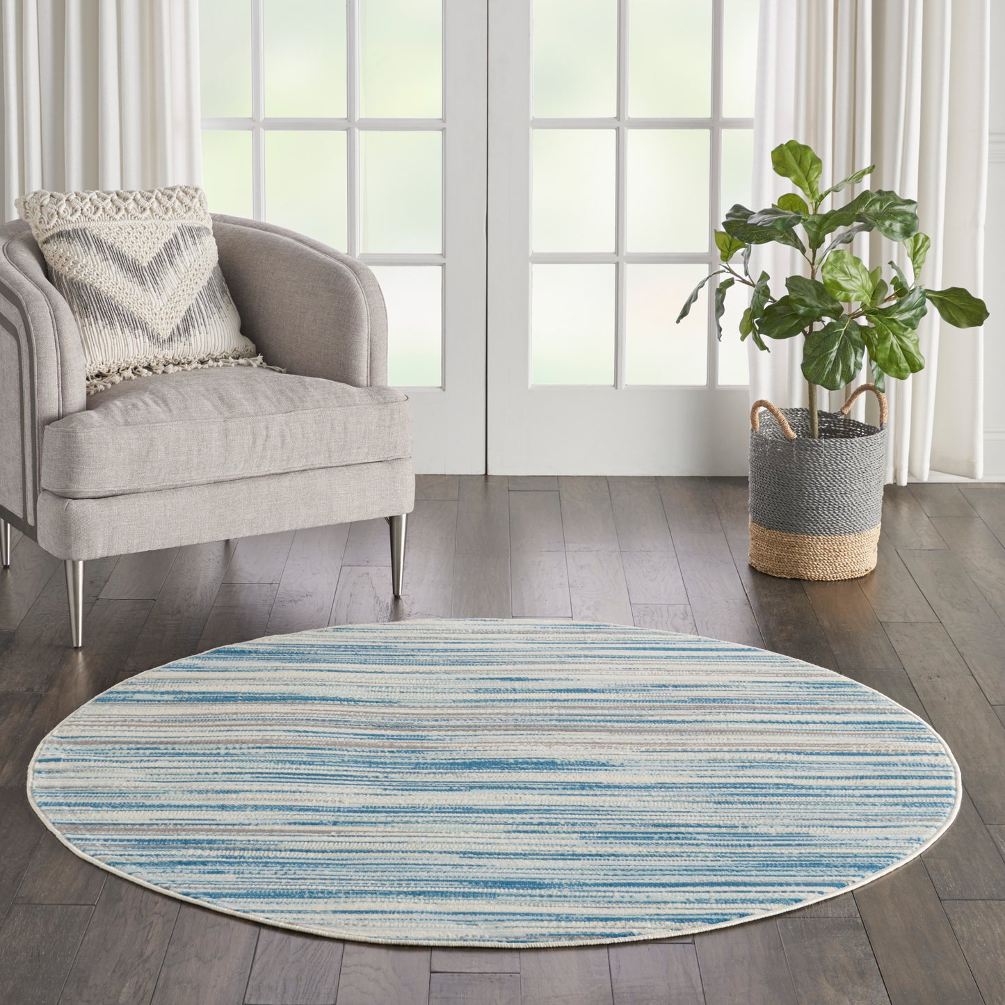 Nourison Jubilant 5'3" x Round Blue Modern Indoor Rug