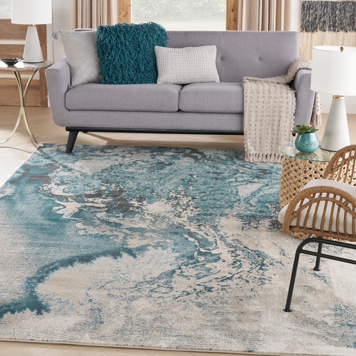 Nourison Maxell 7'10" x 10'6" Ivory/Teal Modern Indoor Rug