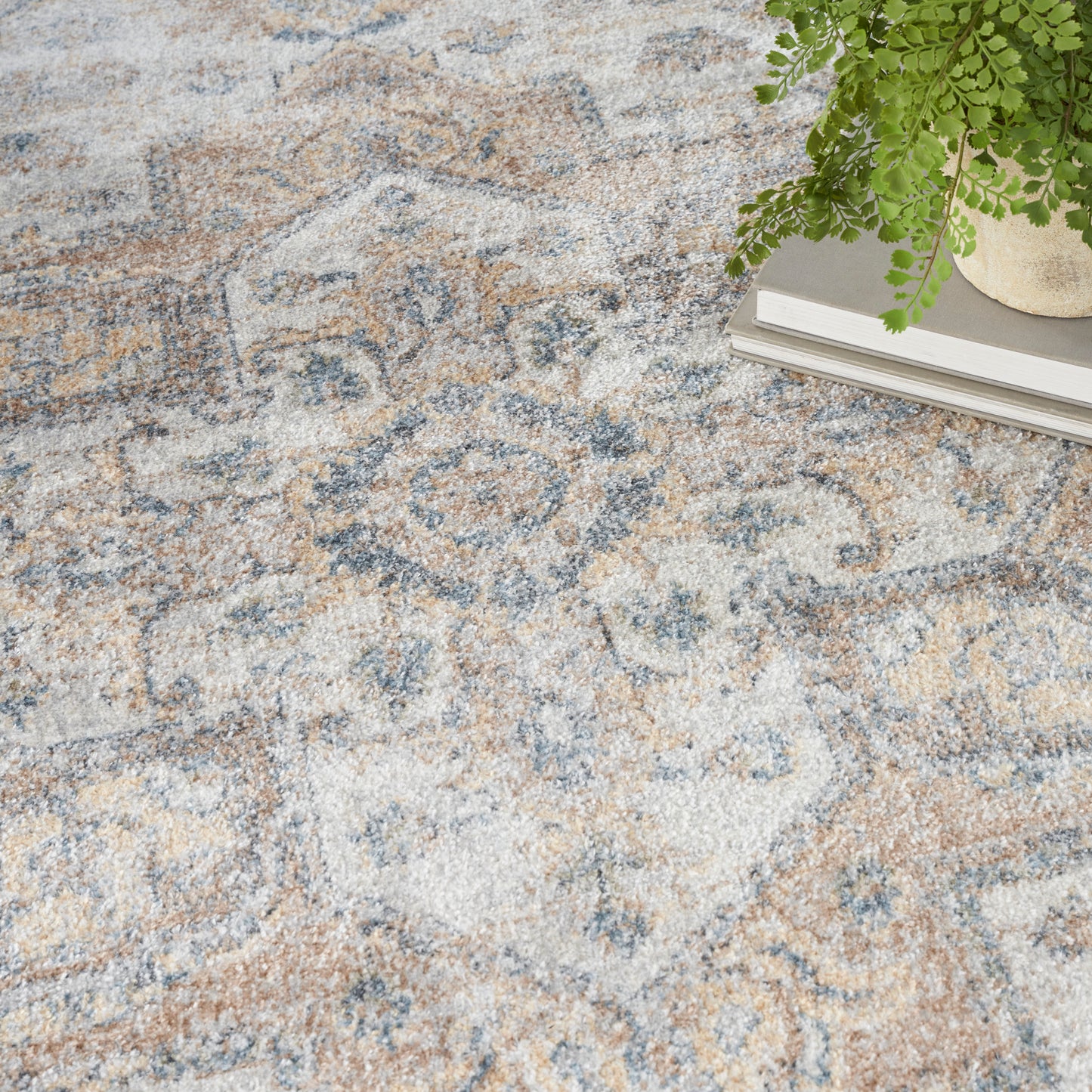 Nourison Astra Machine Washable 4' x 6' Silver Grey Vintage Indoor Rug