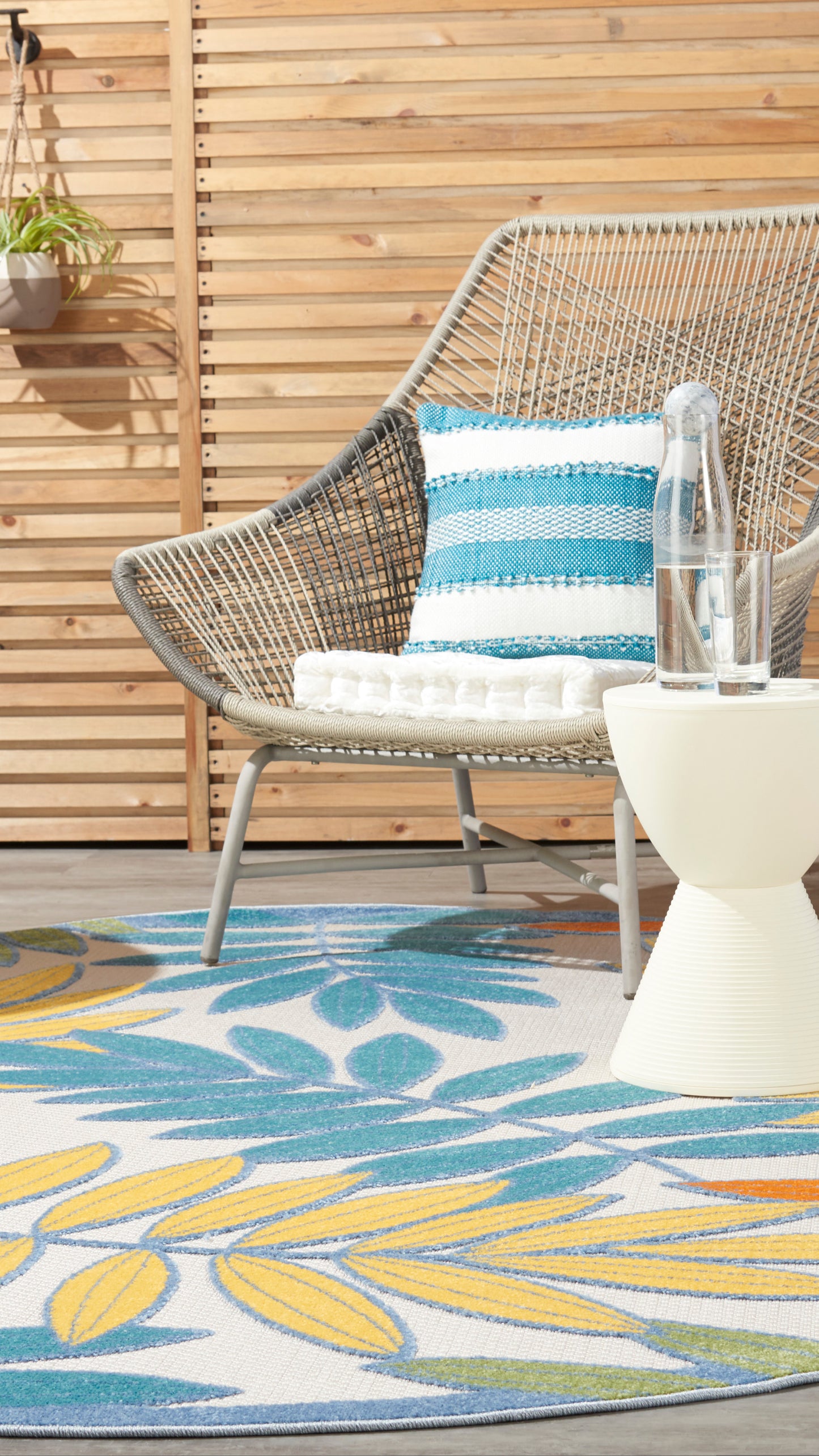 Nourison Aloha 7'10" x Round Ivory/Multi Tropical Rug