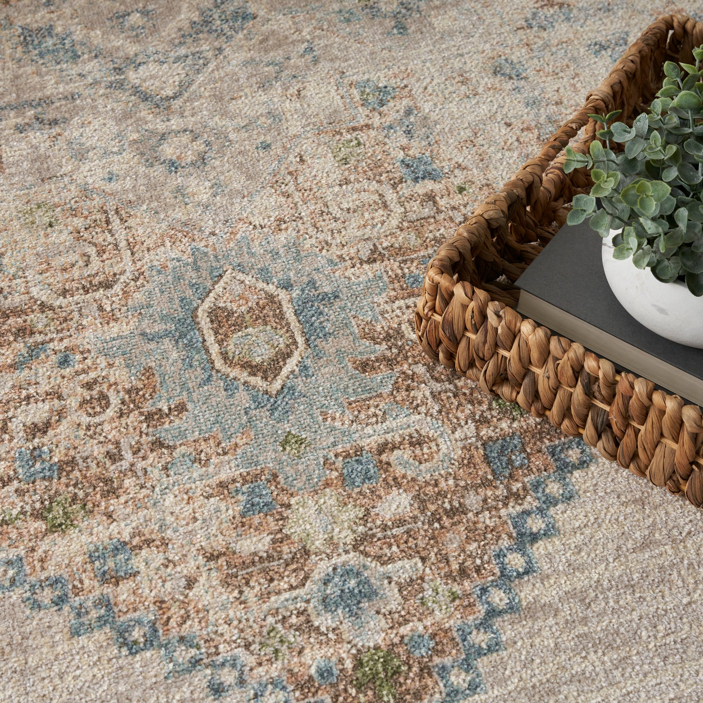 Nourison Astra Machine Washable 9' x 12' Ivory Blue Vintage Indoor Rug