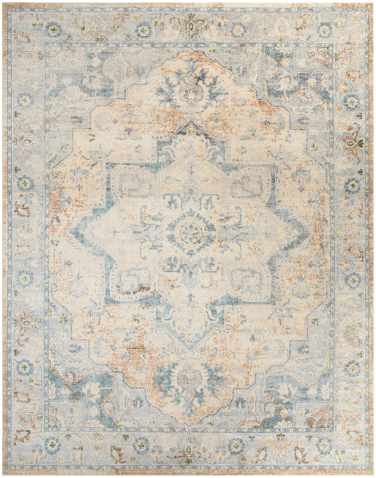 Nourison Astra Machine Washable 6'7" x 9' Beige Blue Vintage Indoor Rug