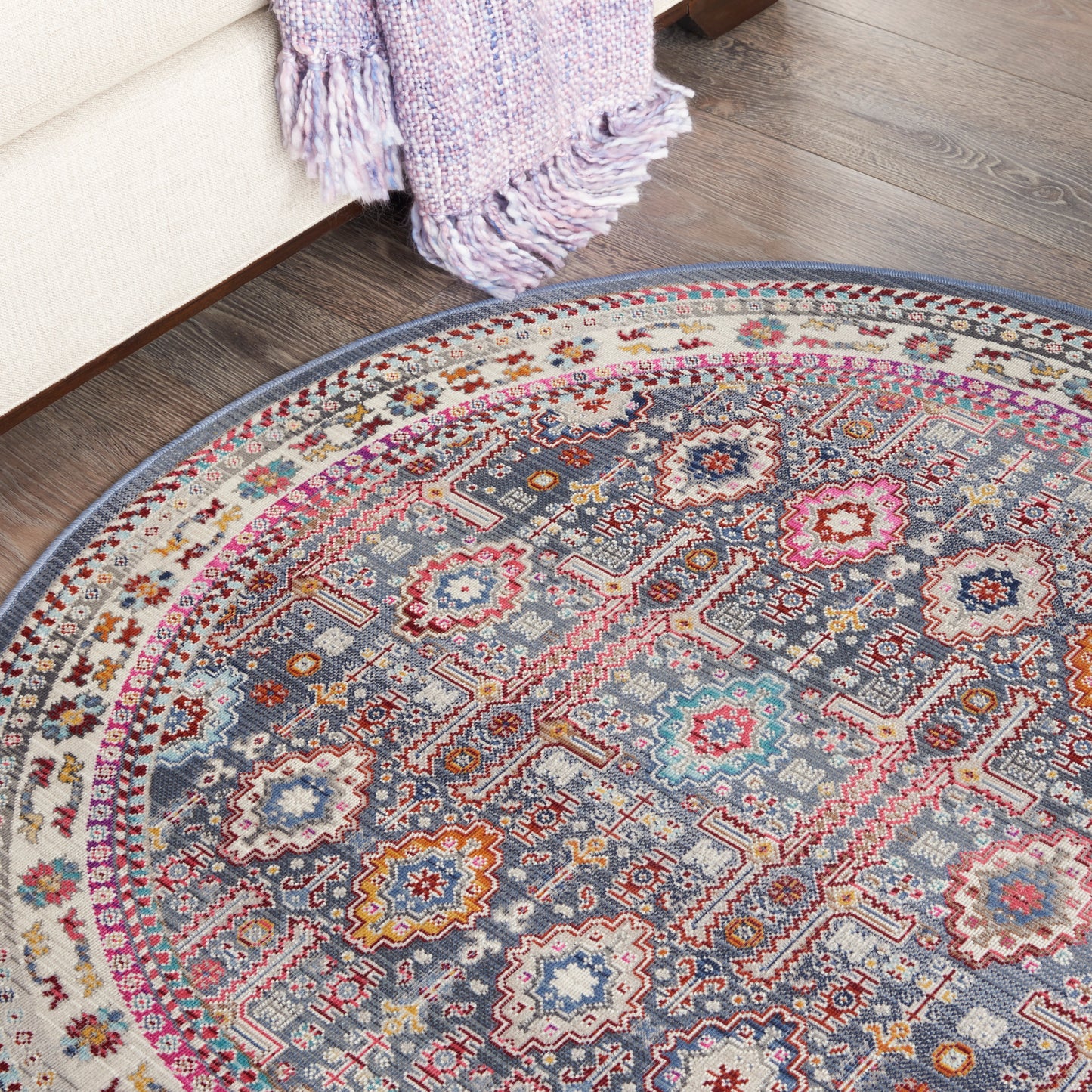 Nourison Vintage Kashan 4' x Round Grey/Multi Bohemian Indoor Rug