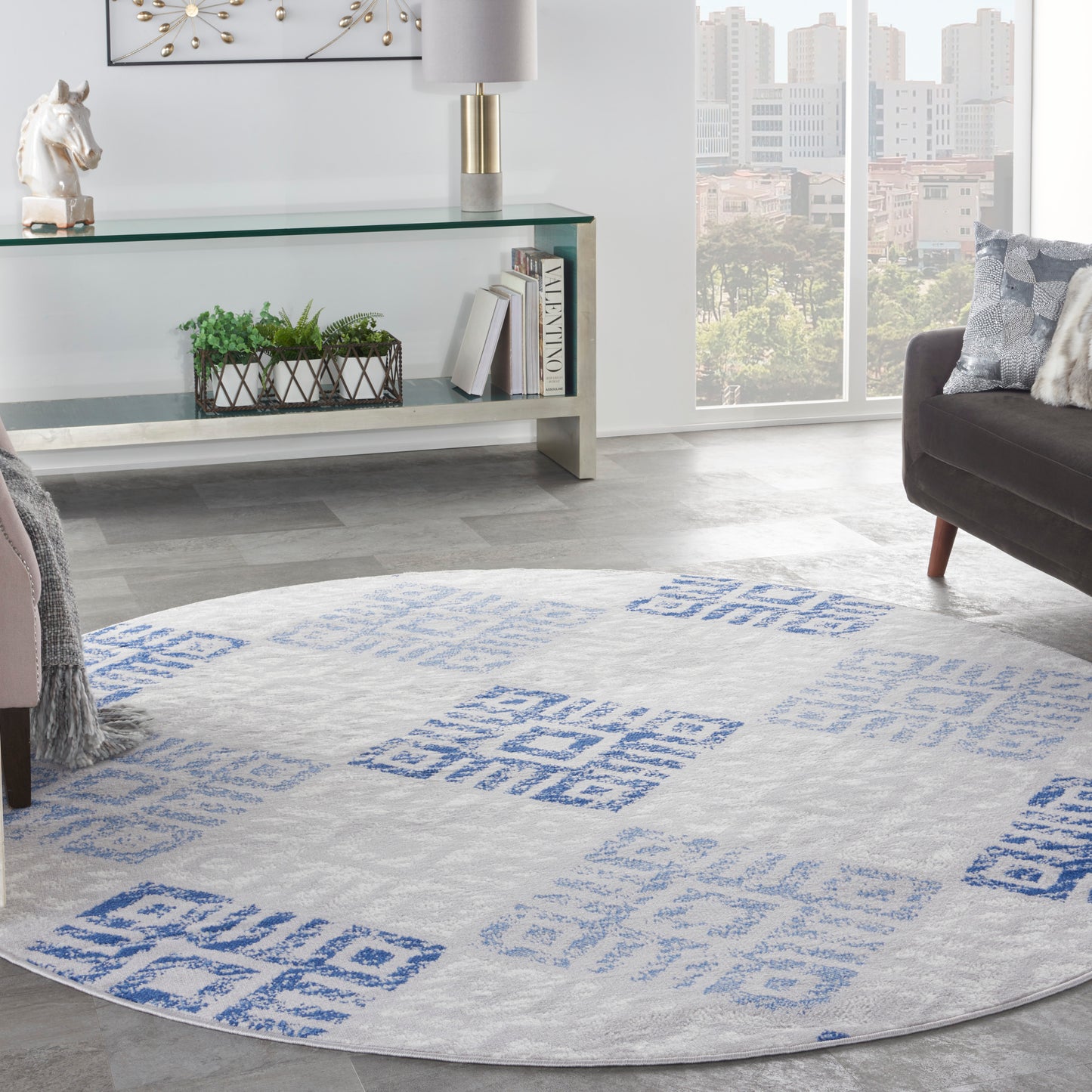 Nourison Whimsicle 8' x Round Grey Blue Bohemian Indoor Rug