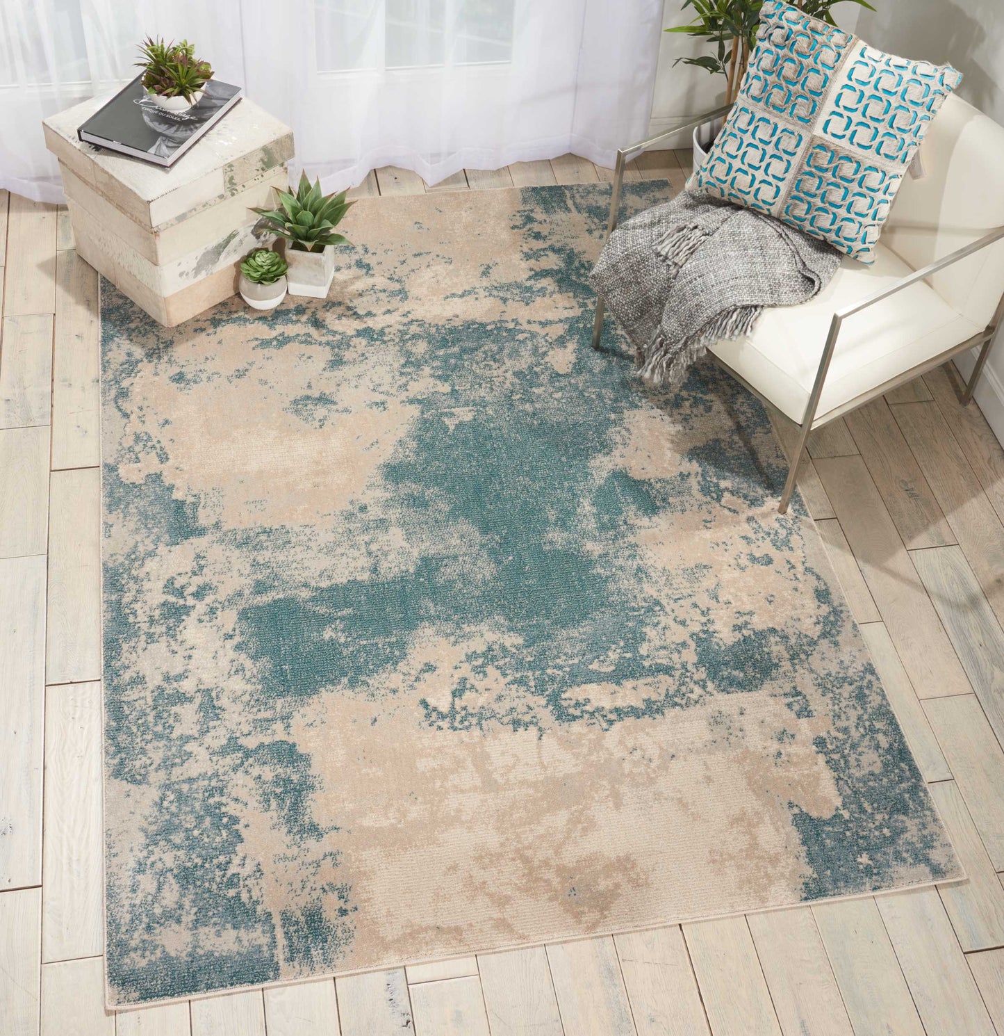 Nourison Maxell 7'10" x 10'6" Ivory/Teal Modern Indoor Rug