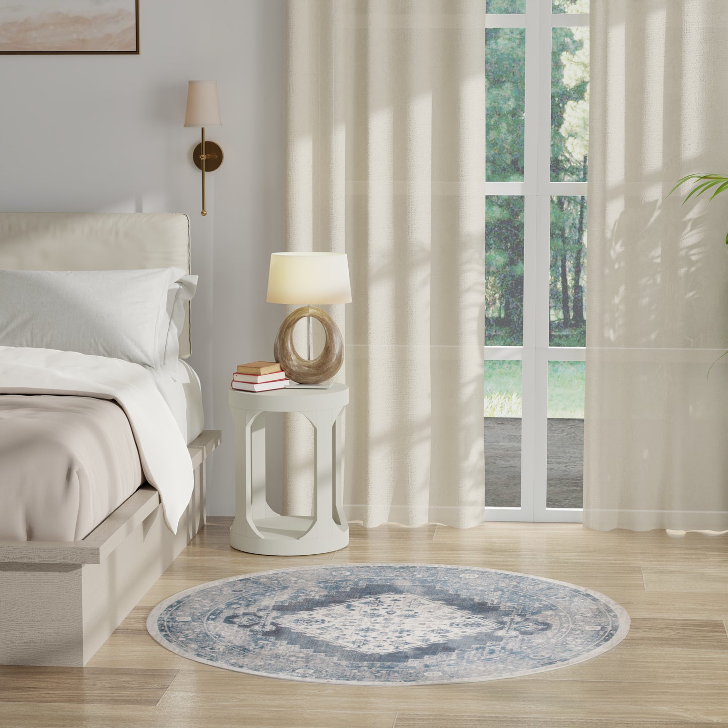 Nourison Astra Machine Washable 4' x Round Blue Ivory Vintage Indoor Rug