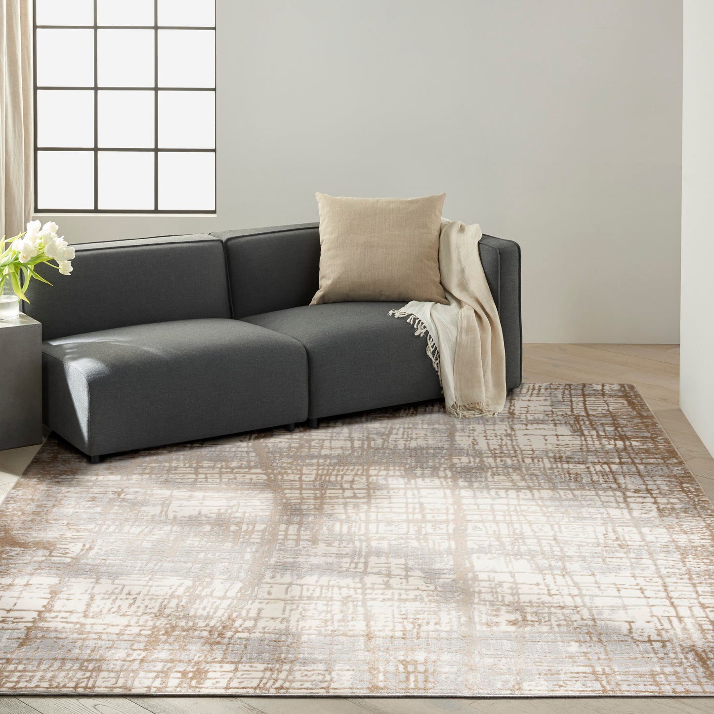 Calvin Klein CK950 Rush 8' x 10' Ivory Taupe Modern Indoor Rug