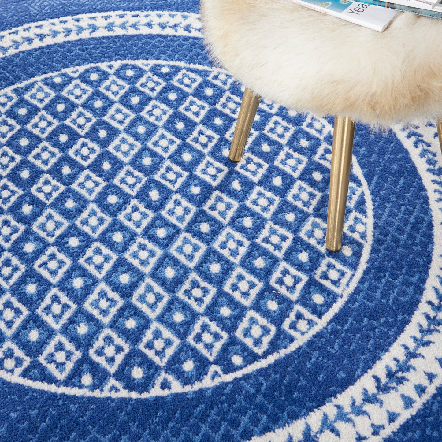Nourison Whimsicle 5' x Round Navy Farmhouse Indoor Rug