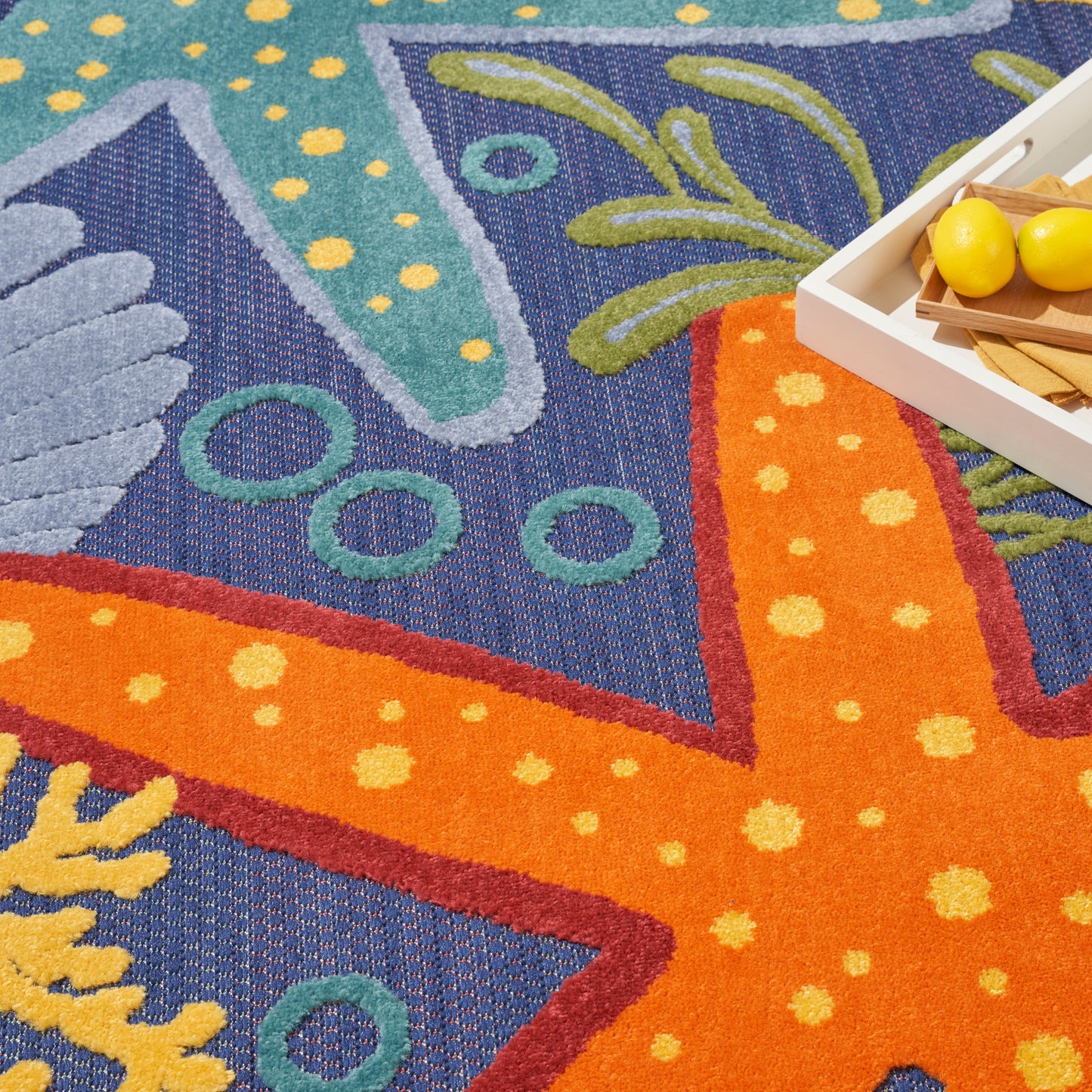 Nourison Aloha 5'3" x Round Navy Multicolor Outdoor Rug