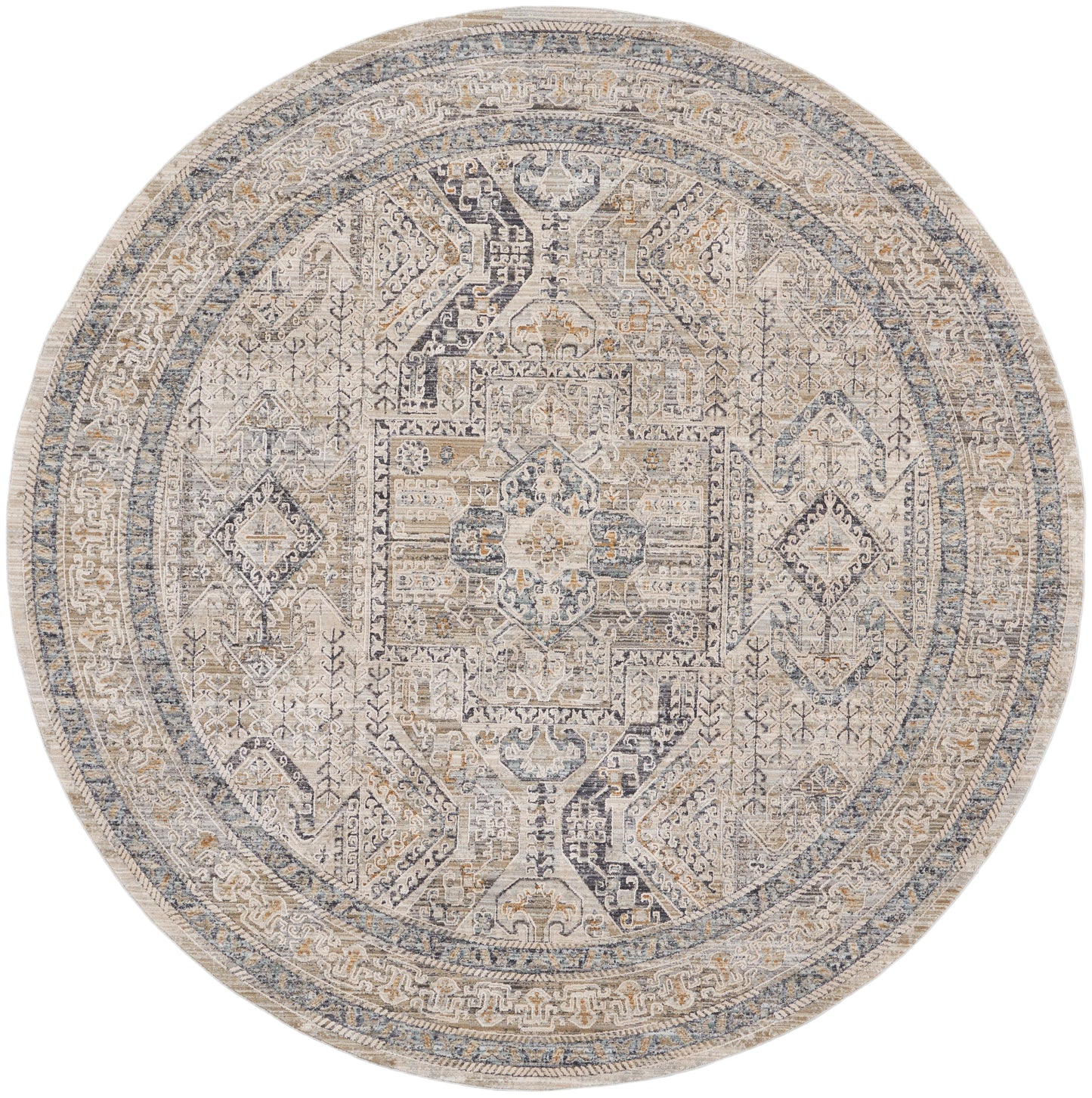Nourison Lynx 7’10” x Round Ivory/Grey/Blue Vintage Indoor Rug
